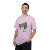 Dill With It Pickle Character T-shirt | Funny Vegan Food Pun Tee