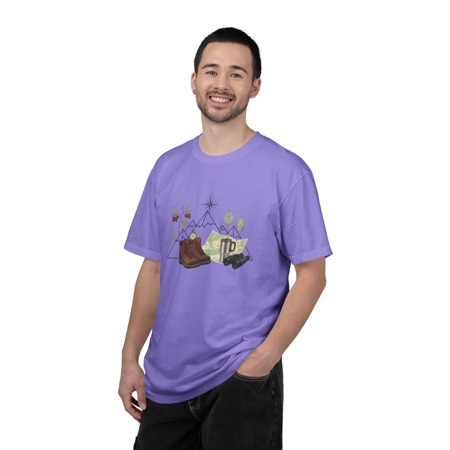 Camping Mountain Outdoors Graphic T-shirt | Hiking Boots Trees Flowers