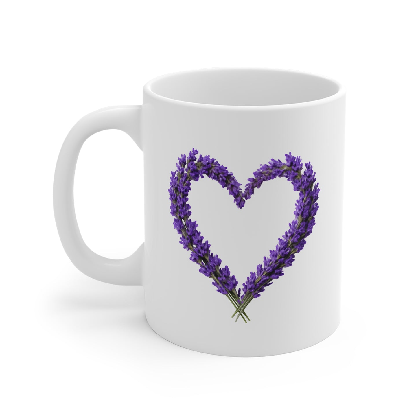 Lavender Heart Mug | Floral Coffee Cup, Purple Botanical Ceramic Mug