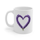 Lavender Heart Mug | Floral Coffee Cup, Purple Botanical Ceramic Mug
