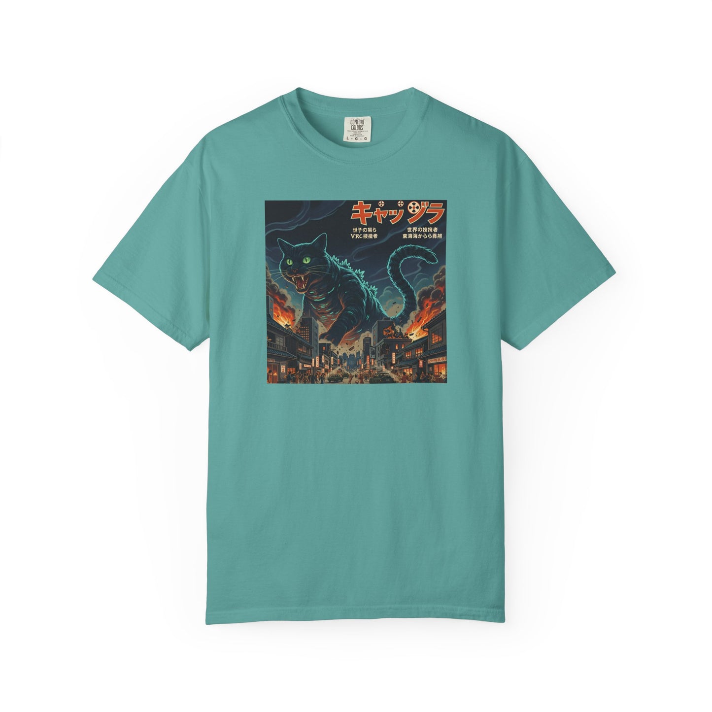 Giant Neon Cat Rampage T-Shirt | Retro City Kaiju Artwork