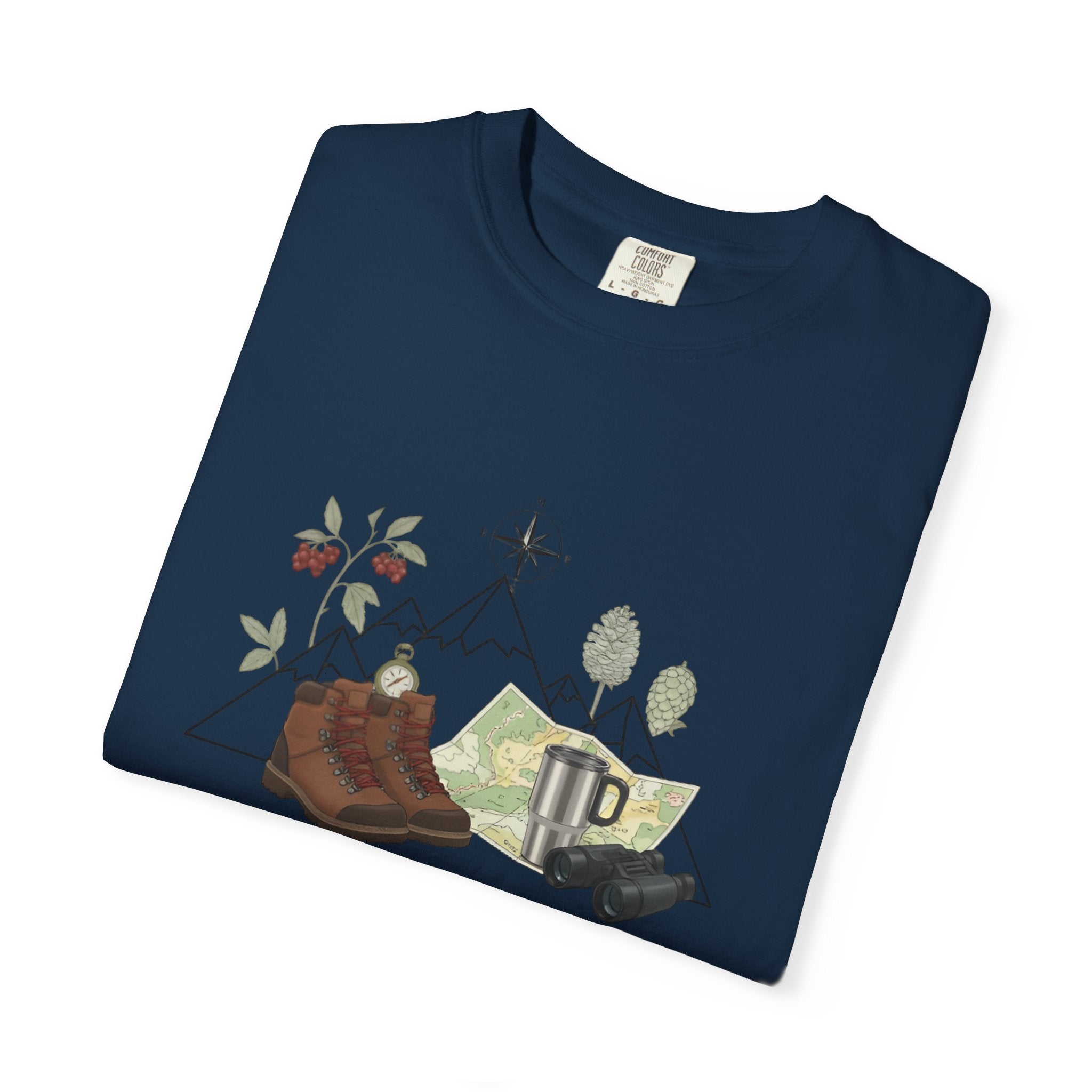 Camping Mountain Outdoors Graphic T-shirt | Hiking Boots Trees Flowers