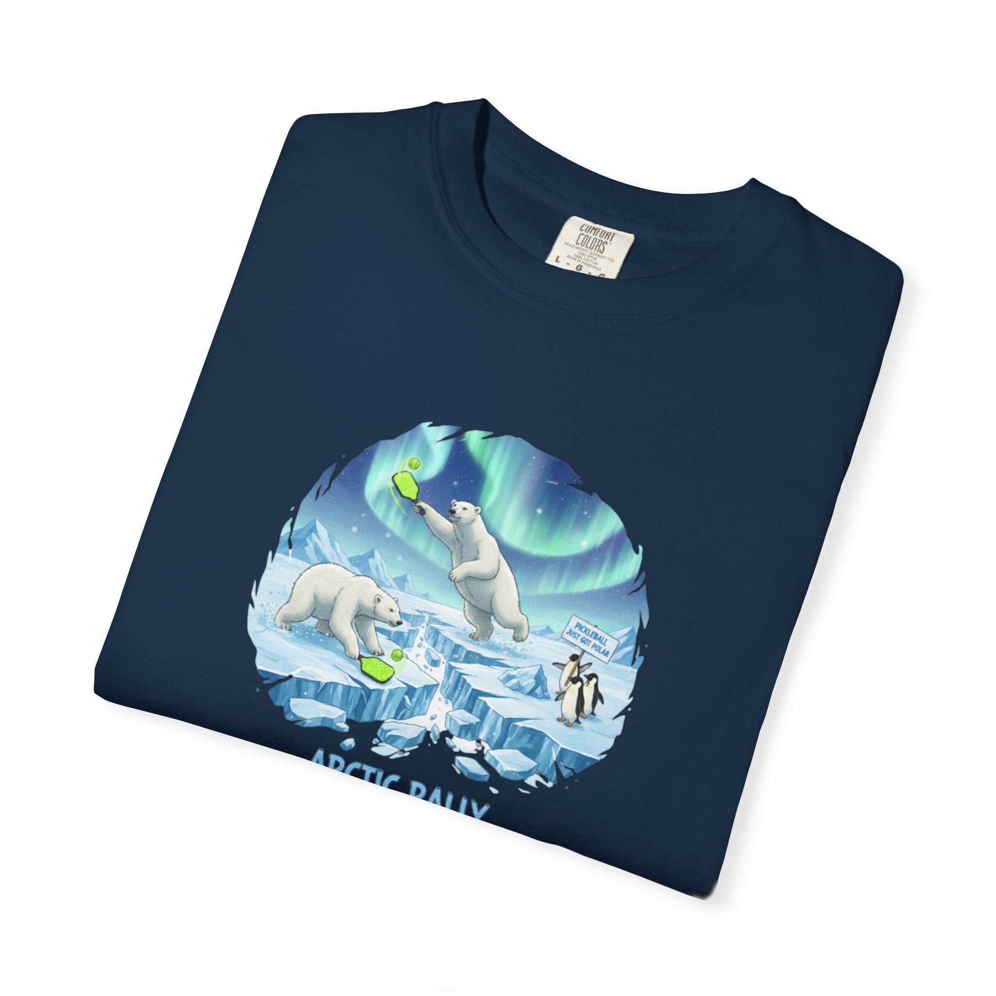 Arctic Rally Polar Bears Playing Pickleball T-Shirt | Northern Lights Illustration