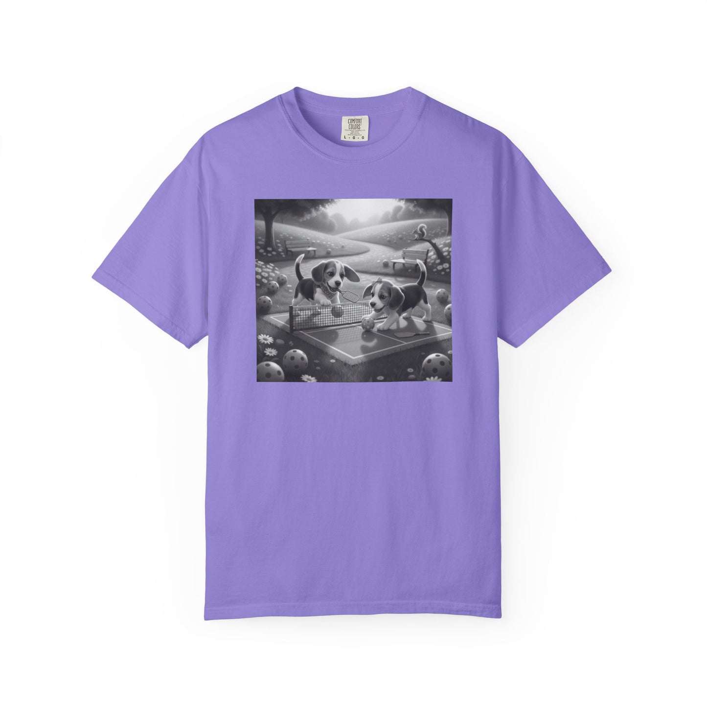 Pickleball Beagle Puppies T-shirt | Monochrome Dog Art