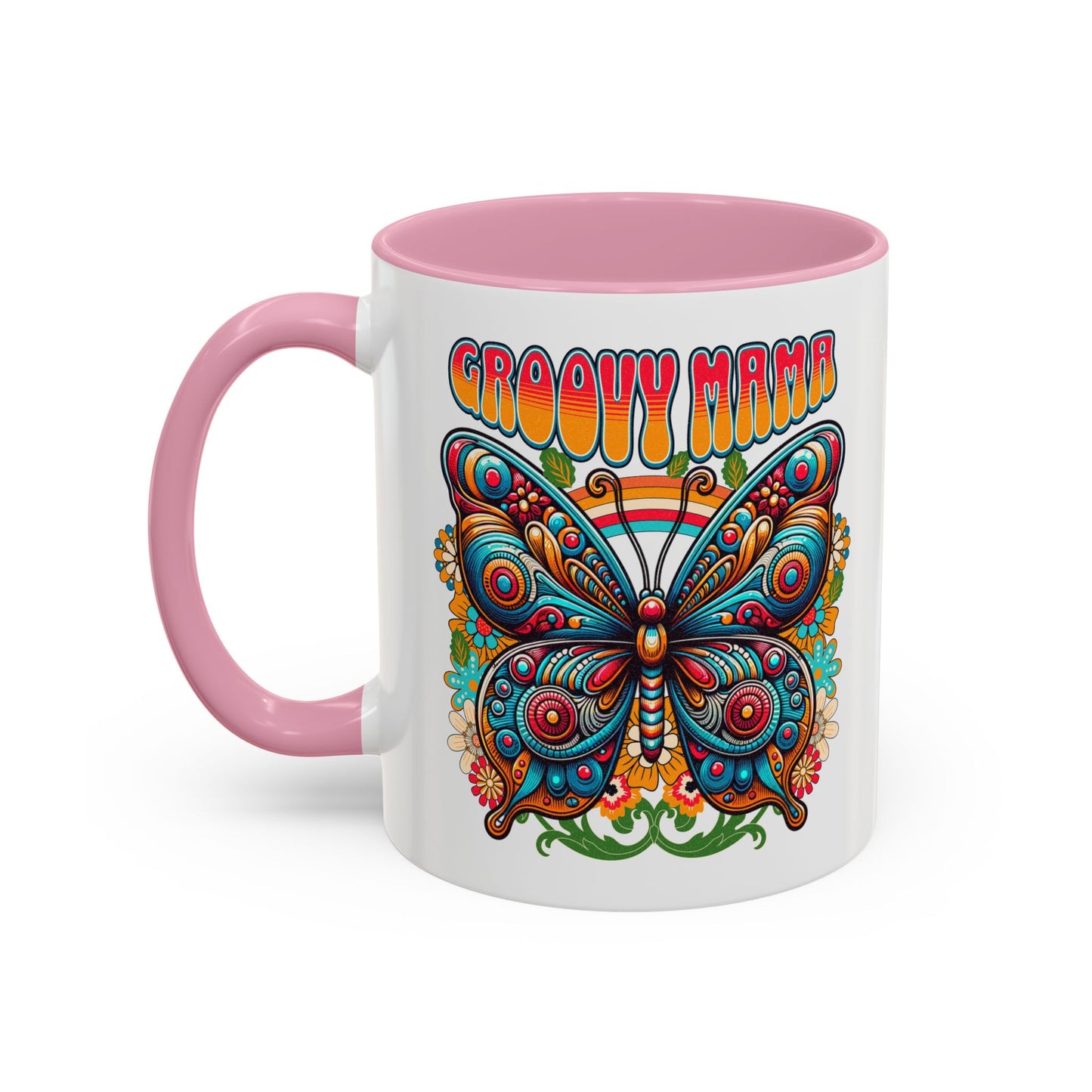 Groovy Mama Butterfly Mug | Retro Psychedelic Floral Design