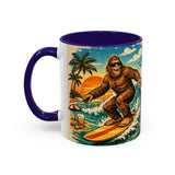Surfing Bigfoot Mug | Retro Beach Sunset Bigfoot Wave Coffee Cup