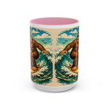 Surfing Bigfoot Mug | Retro Beach Sunset Bigfoot Wave Coffee Cup