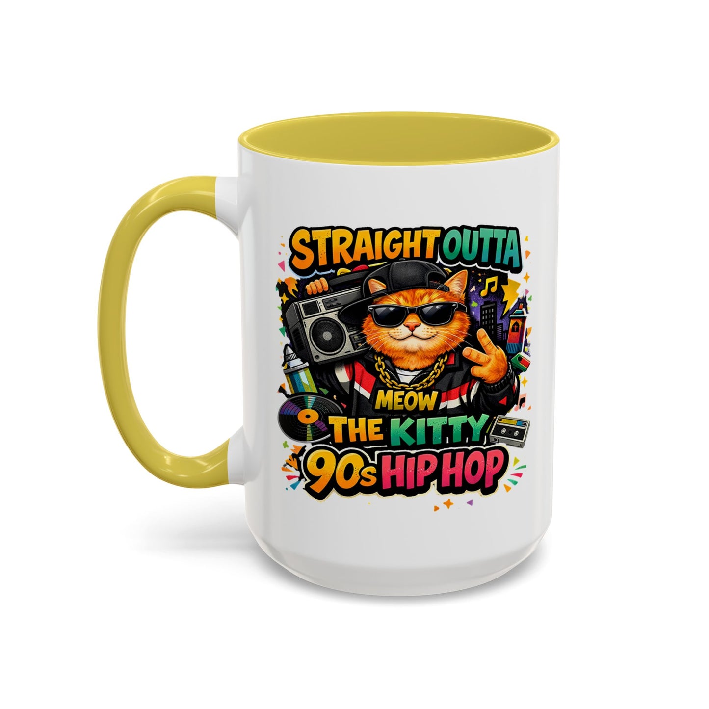 Straight Outta Meow The Kitty 90s Hip Hop Mug | Color Accent