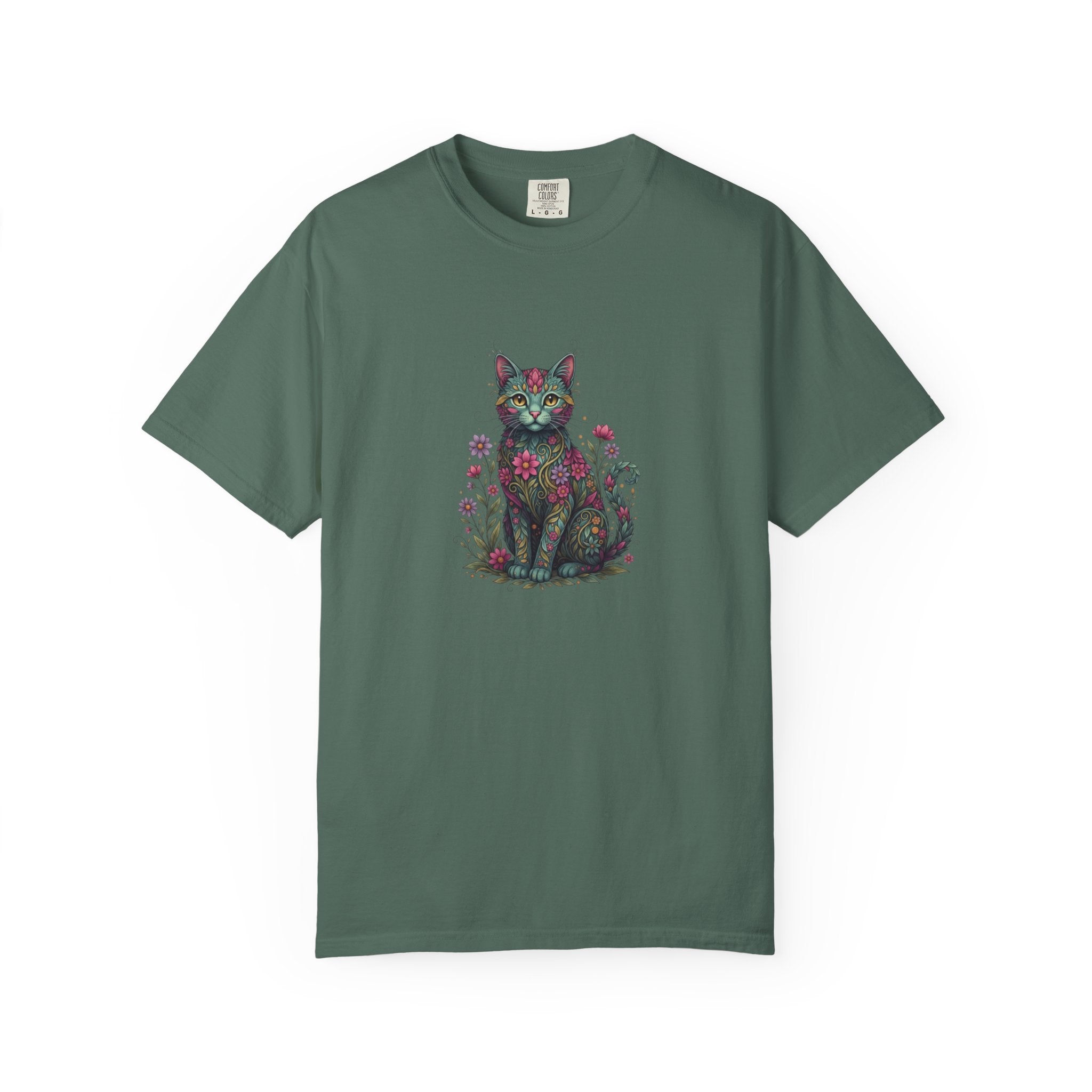 Floral Cat Illustration T-Shirt | Botanical Kitty Tee