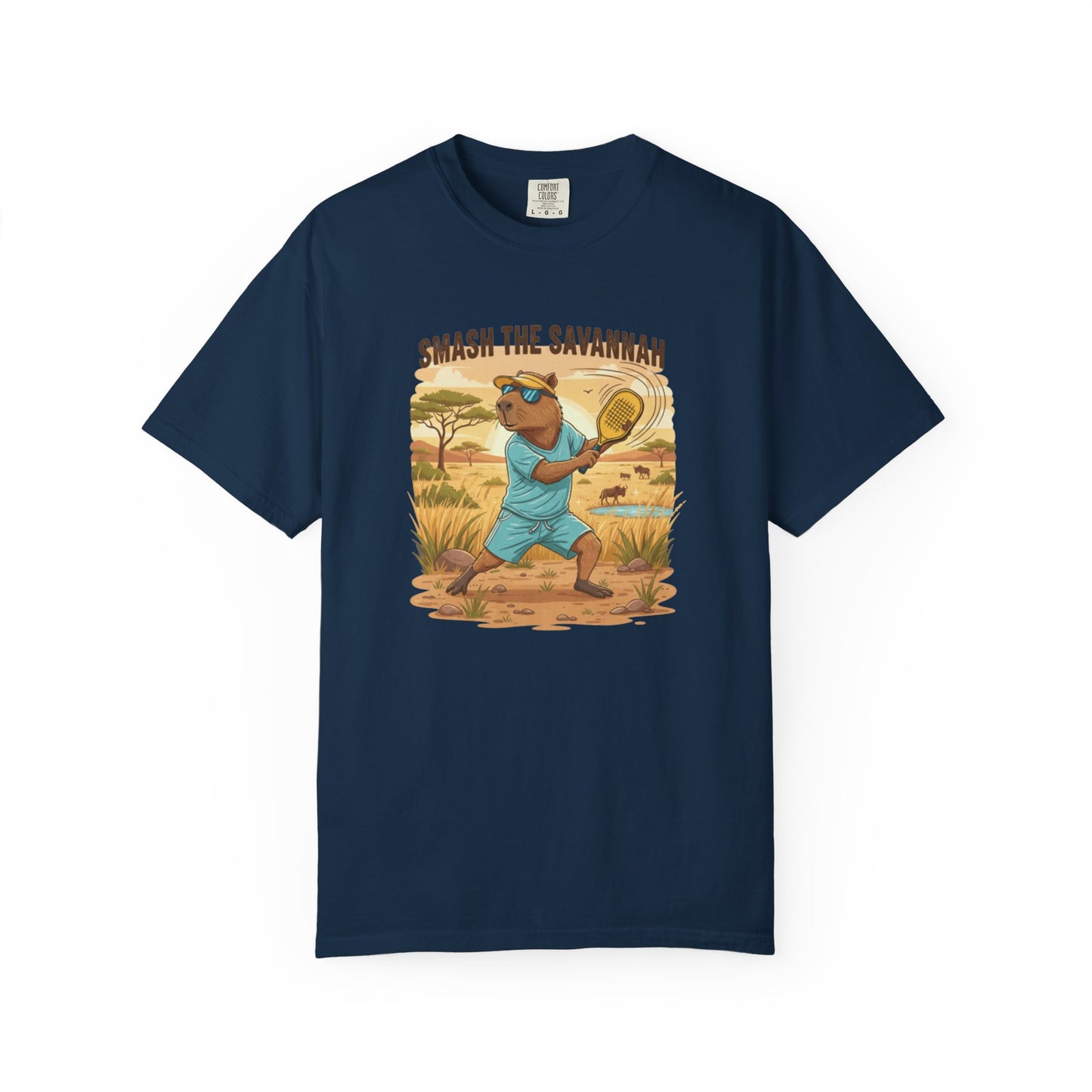 Smash the Savannah Capybara Pickleballer T-Shirt | Animal Sports Graphic Tee