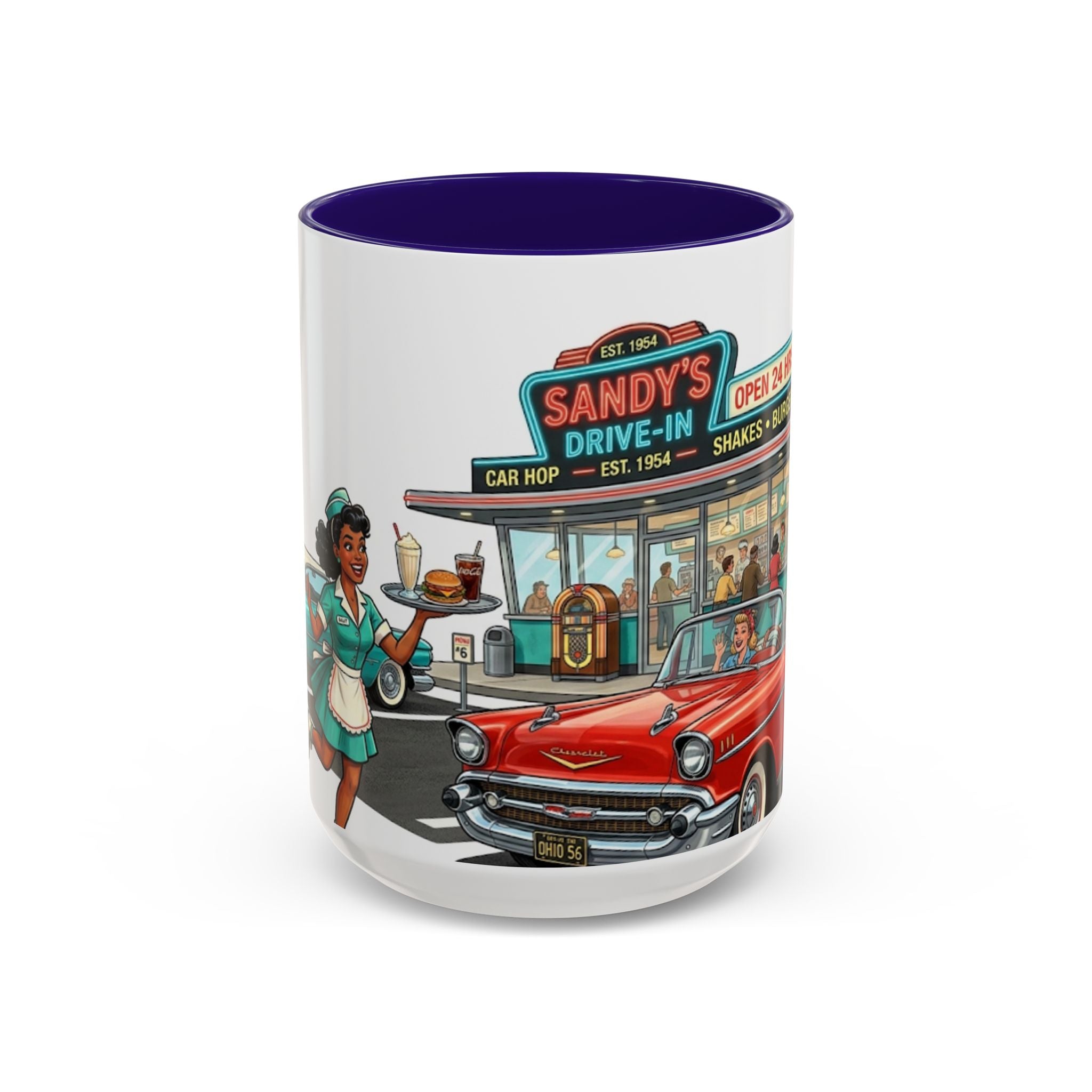 1950s Diner Scene Mug | Retro Car Hop Coffee Cup