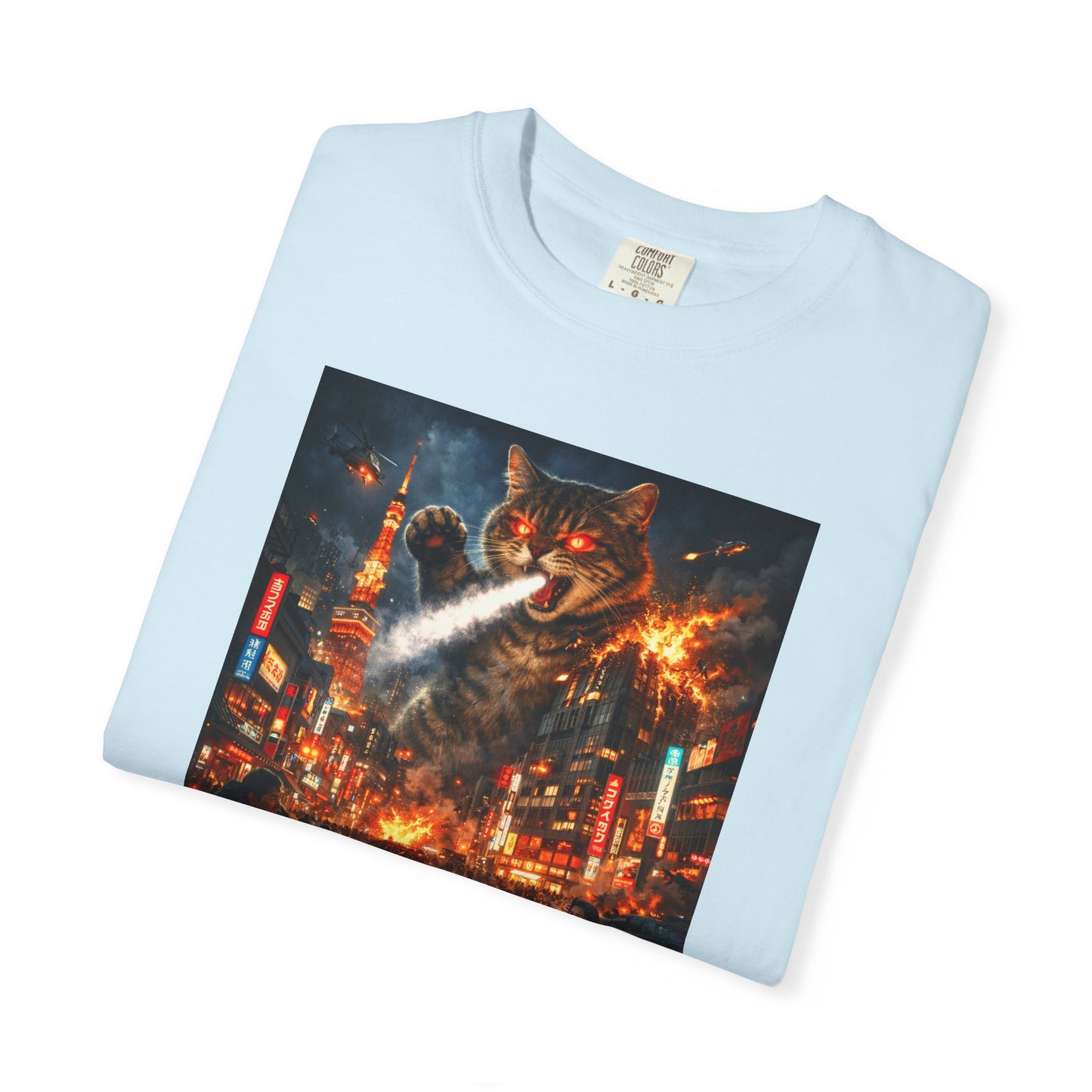 Giant Catzilla Kaiju Rampage T-Shirt | Neon City Monster Battle