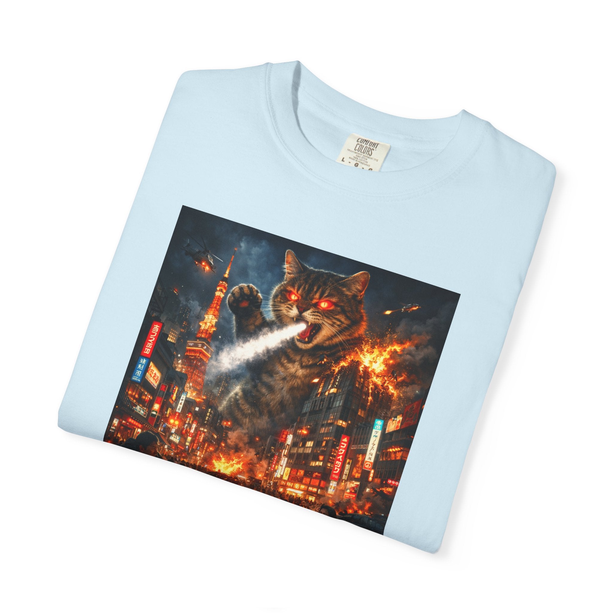 Giant Catzilla Kaiju Rampage T-Shirt | Neon City Monster Battle