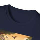 Jurassic Pickleball Club | Retro Tropical Dino Illustration T-Shirt