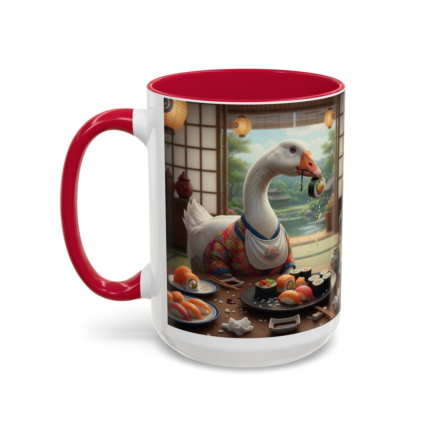 Goose with Sushi Mug | Japanese Tea Room Illustration