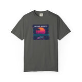 Miami Nights Sunset Palm T-shirt | Retro Vaporwave Beach Scene