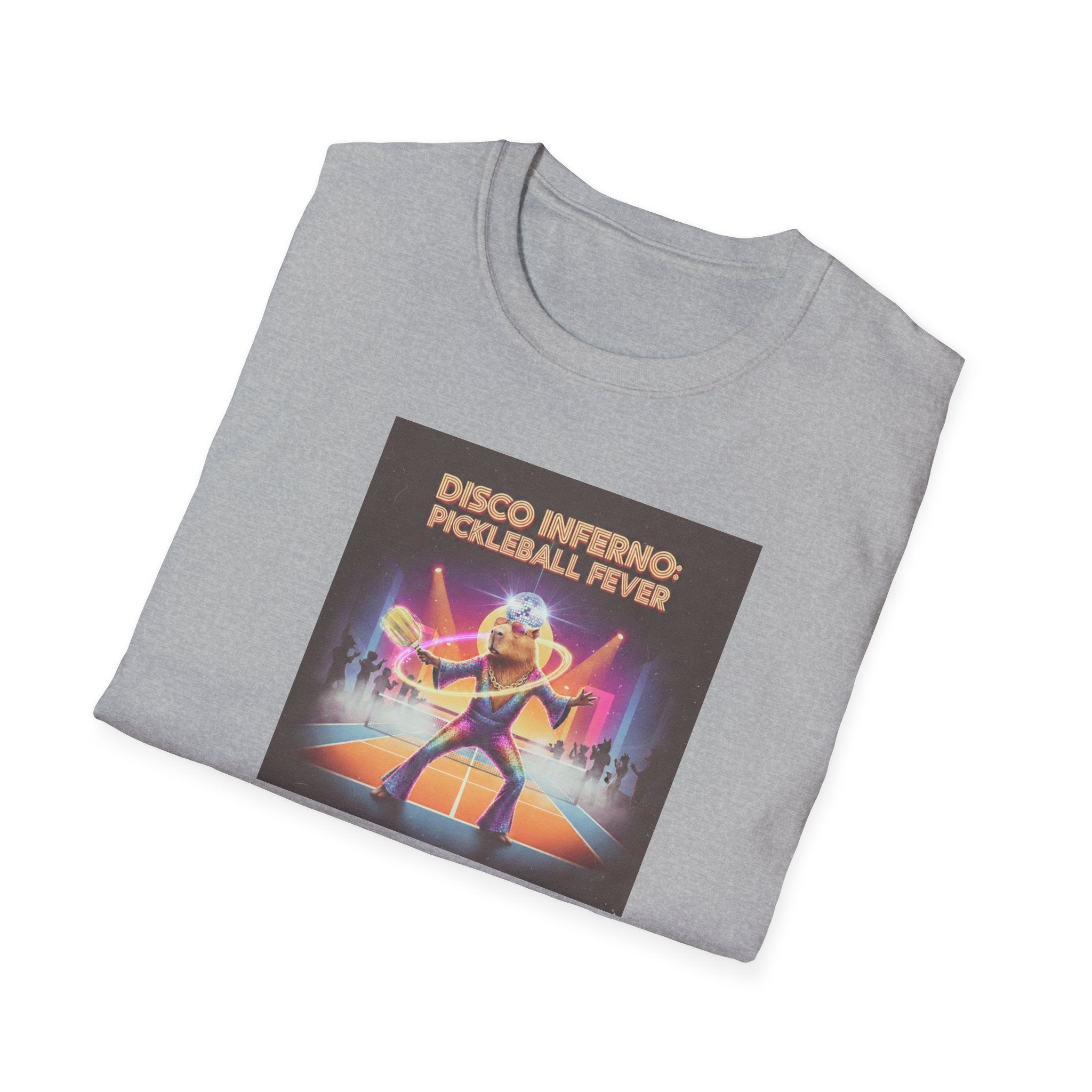 Disco Inferno Capybara Pickleball Fever T-Shirt | Retro 70s Dance Court Graphic