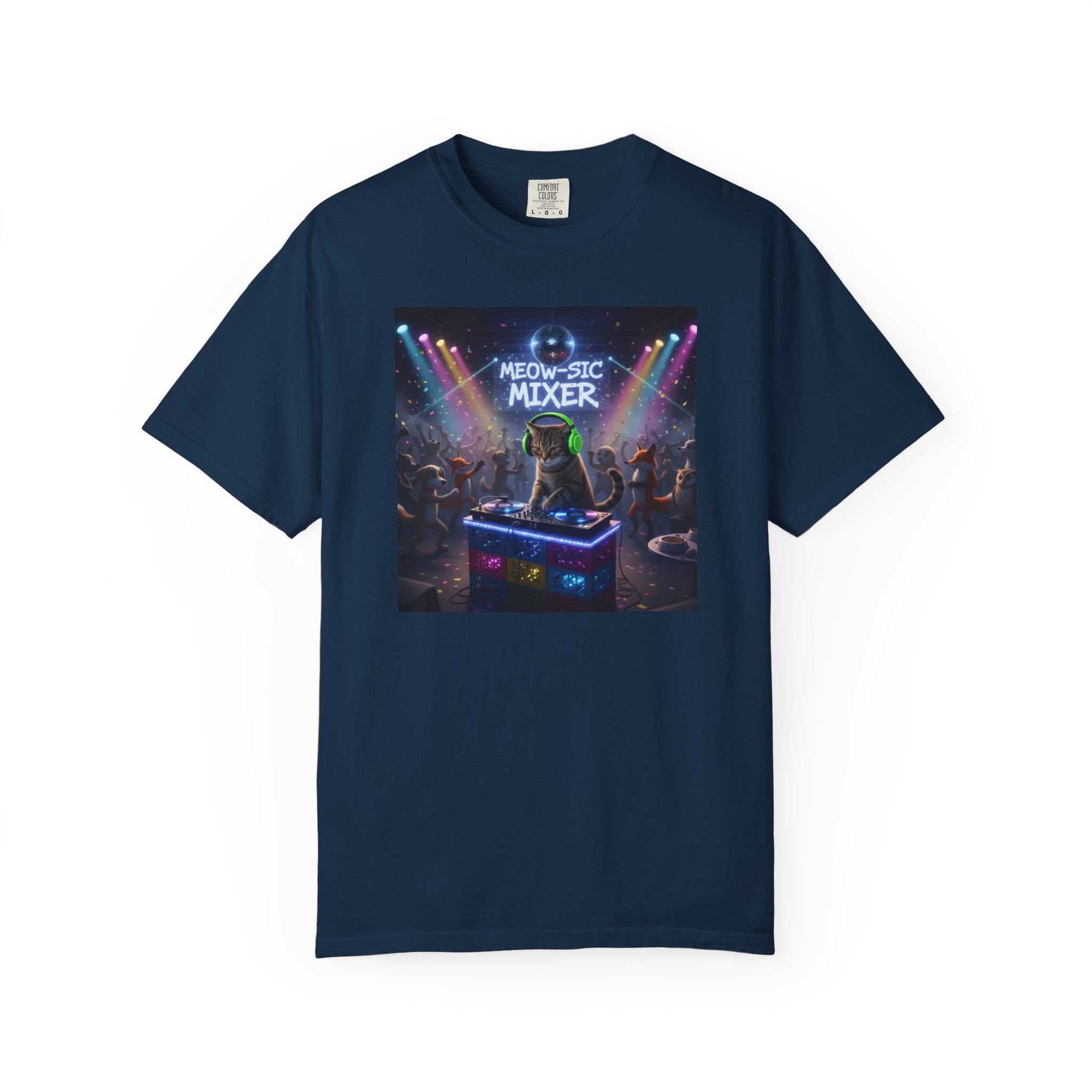 Melodic Mixer DJ Cat T-shirt | Neon Retro Music Party