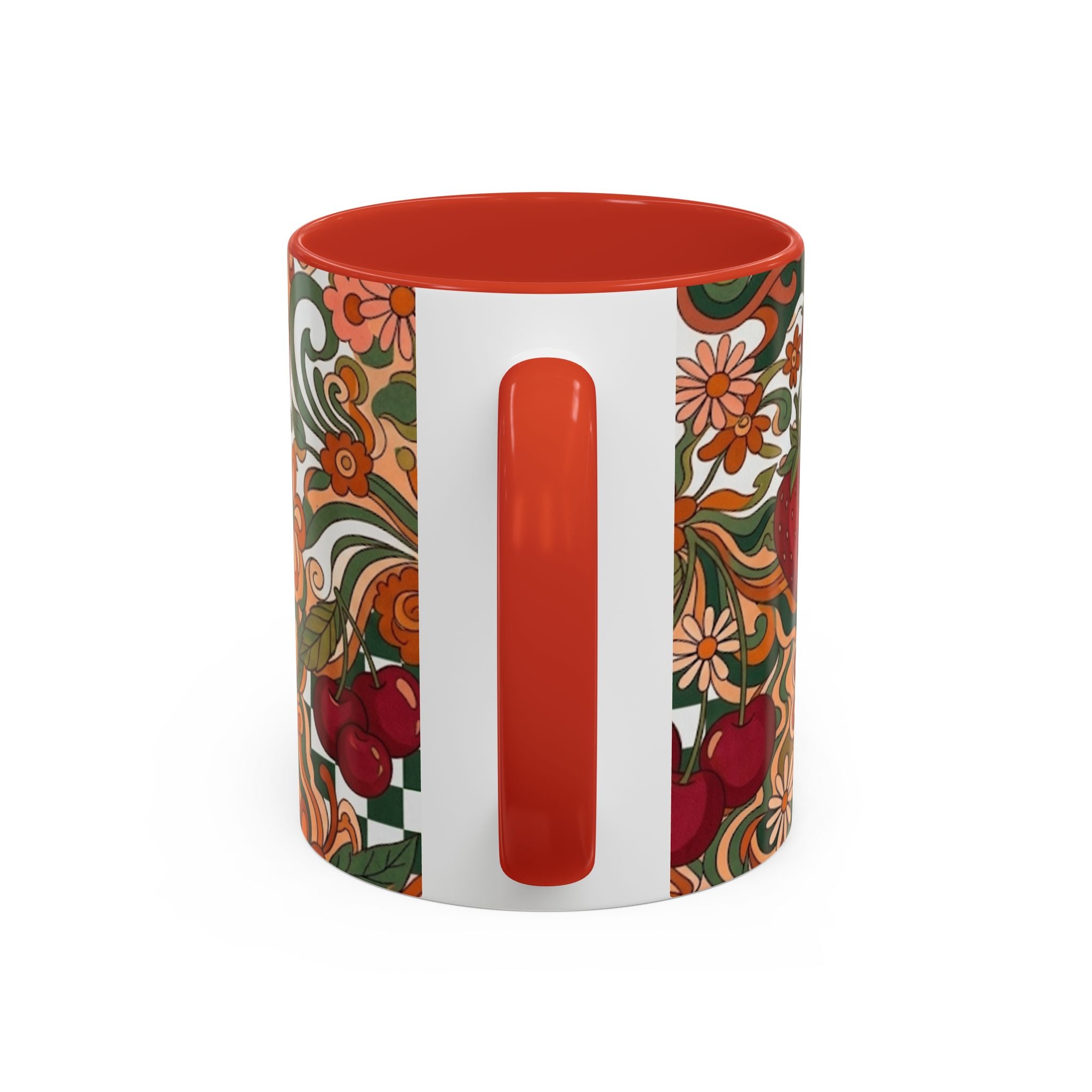 Vintage Cherry Strawberry Pattern Accent Mug | 11oz 15oz