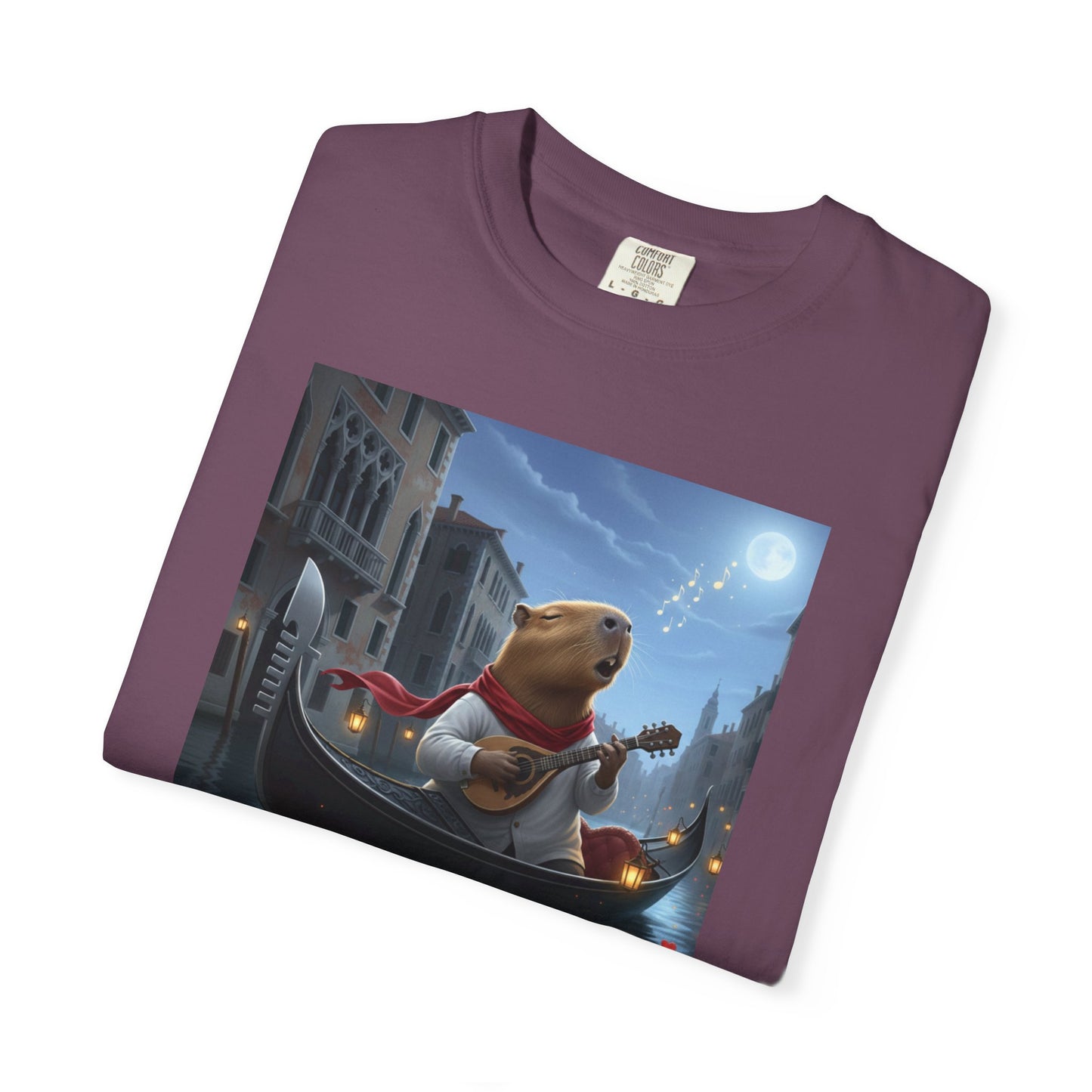 Capybara Gondolier Venice Night T-shirt | Romantic Venetian Canal Illustration