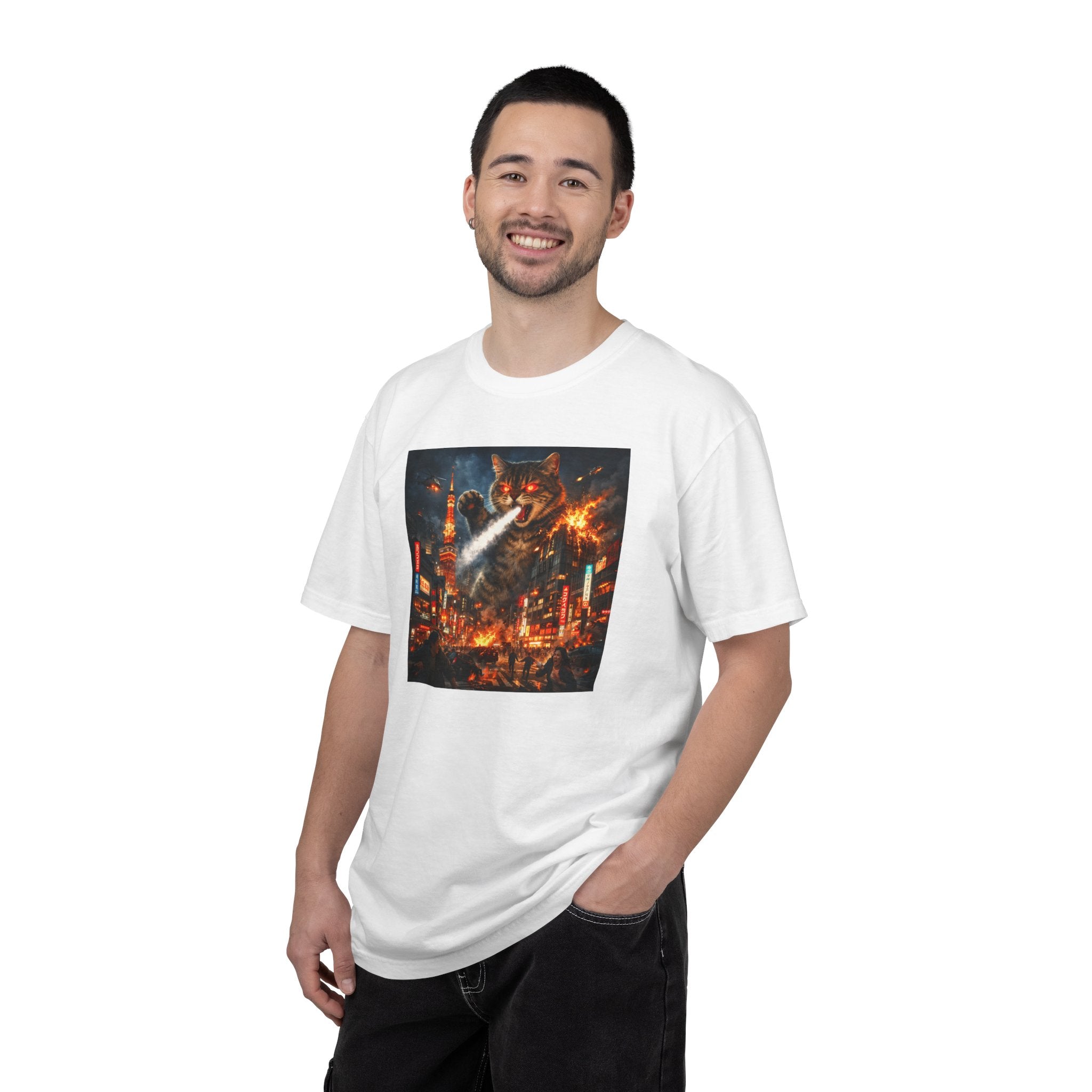 Giant Catzilla Kaiju Rampage T-Shirt | Neon City Monster Battle