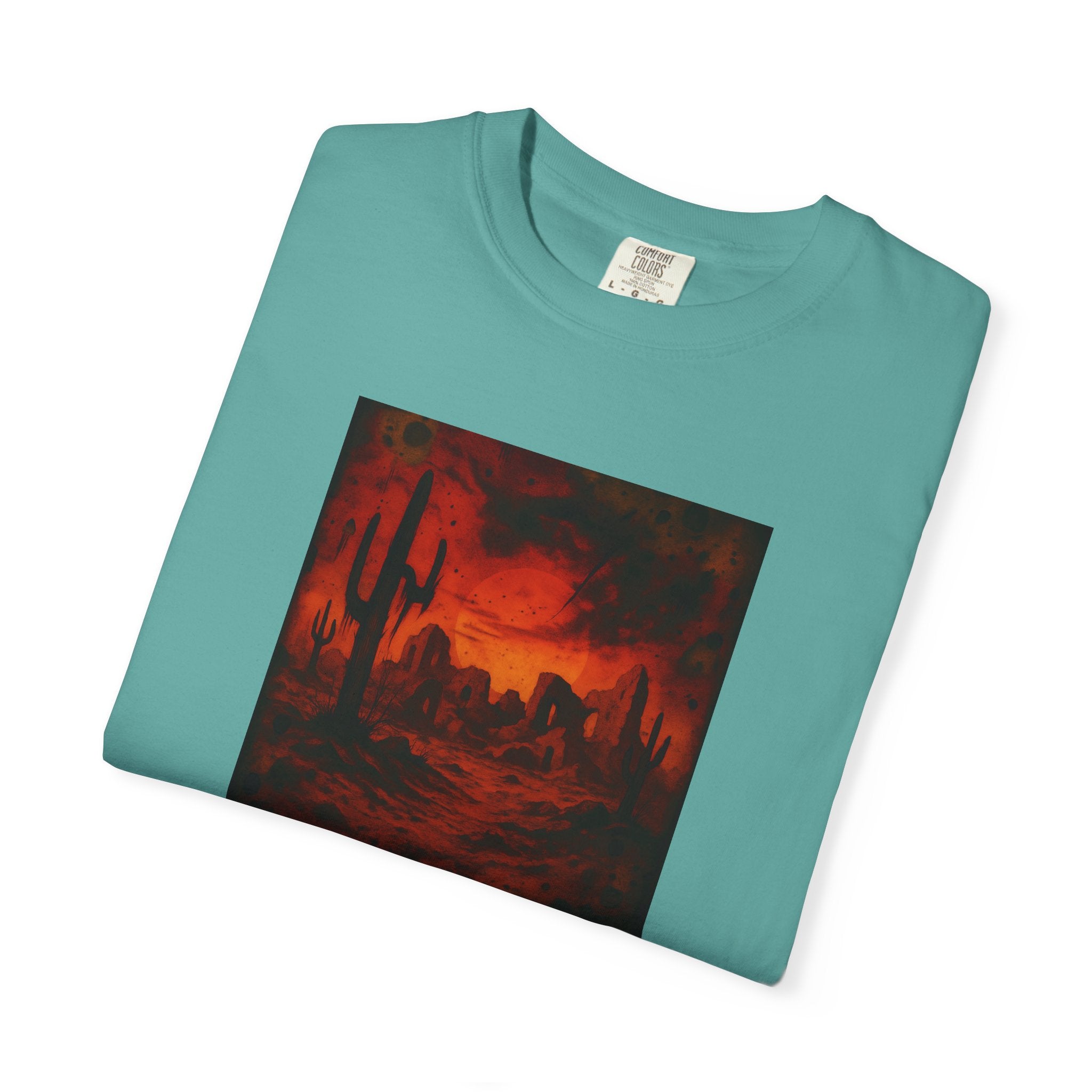 Red Desert Sunset T-shirt | Cactus Landscape, Moody Western Scene