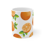 Orange Pattern Mug | Citrus Fruit Illustration, White Ceramic Coffee Cup