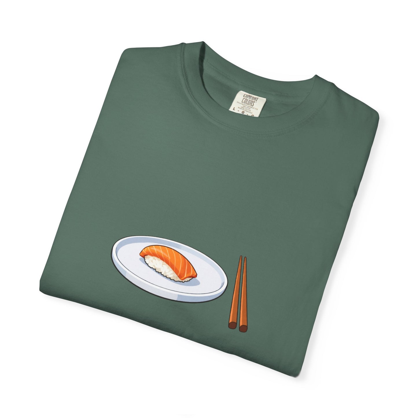 Salmon Nigiri Sushi plate with chopsticks T-shirt | sushi tee