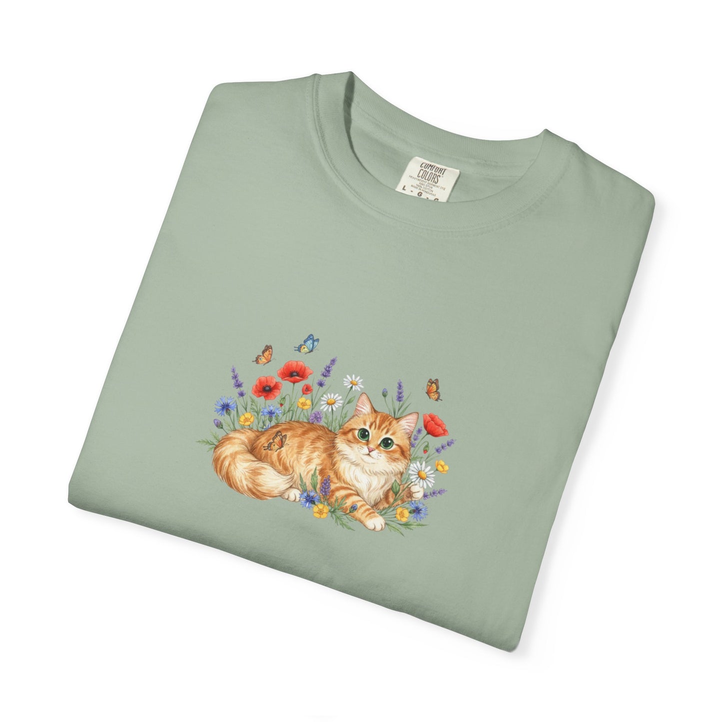 Orange Tabby Cat with Wildflowers T-Shirt | Floral Cat Tee