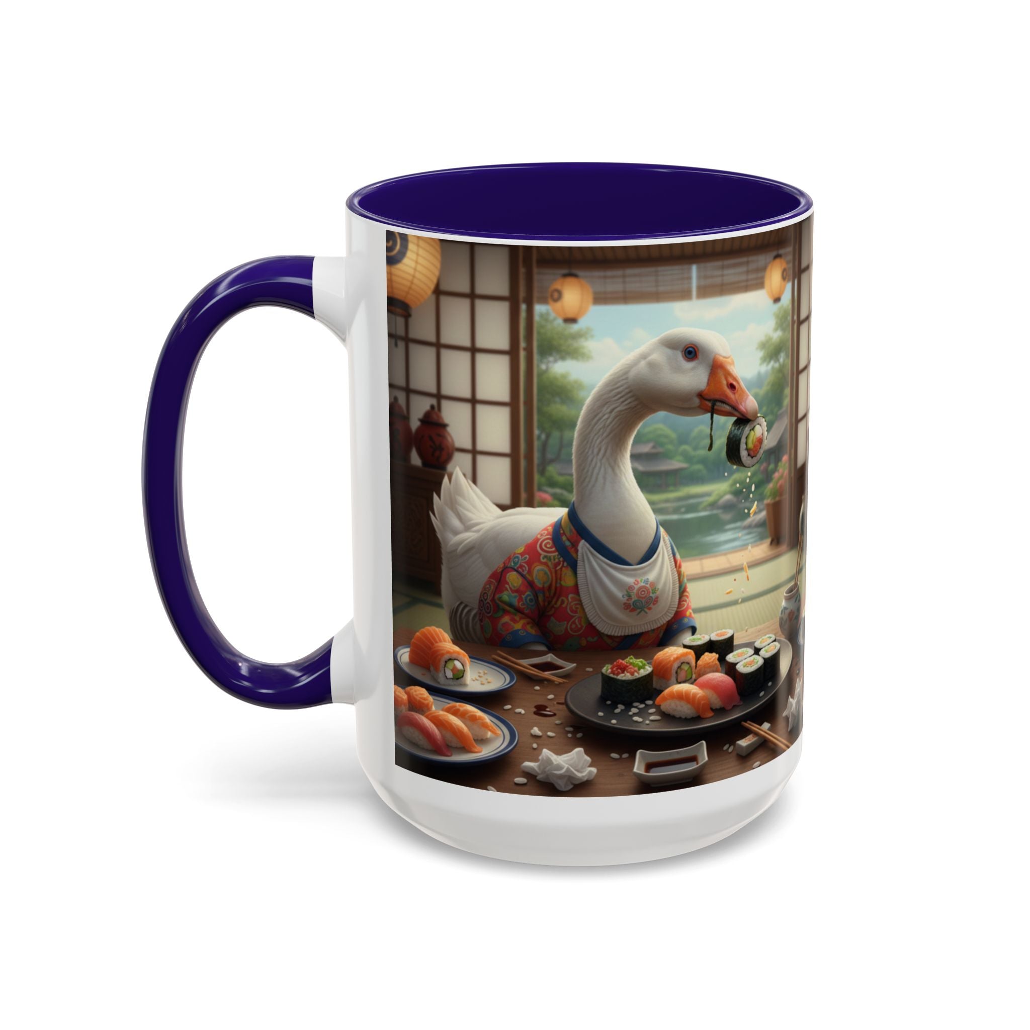 Goose with Sushi Mug | Japanese Tea Room Illustration