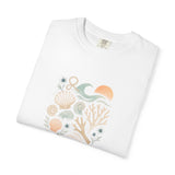 Coastal Seashells and Coral T-Shirt | Beach Wave Sunset Art