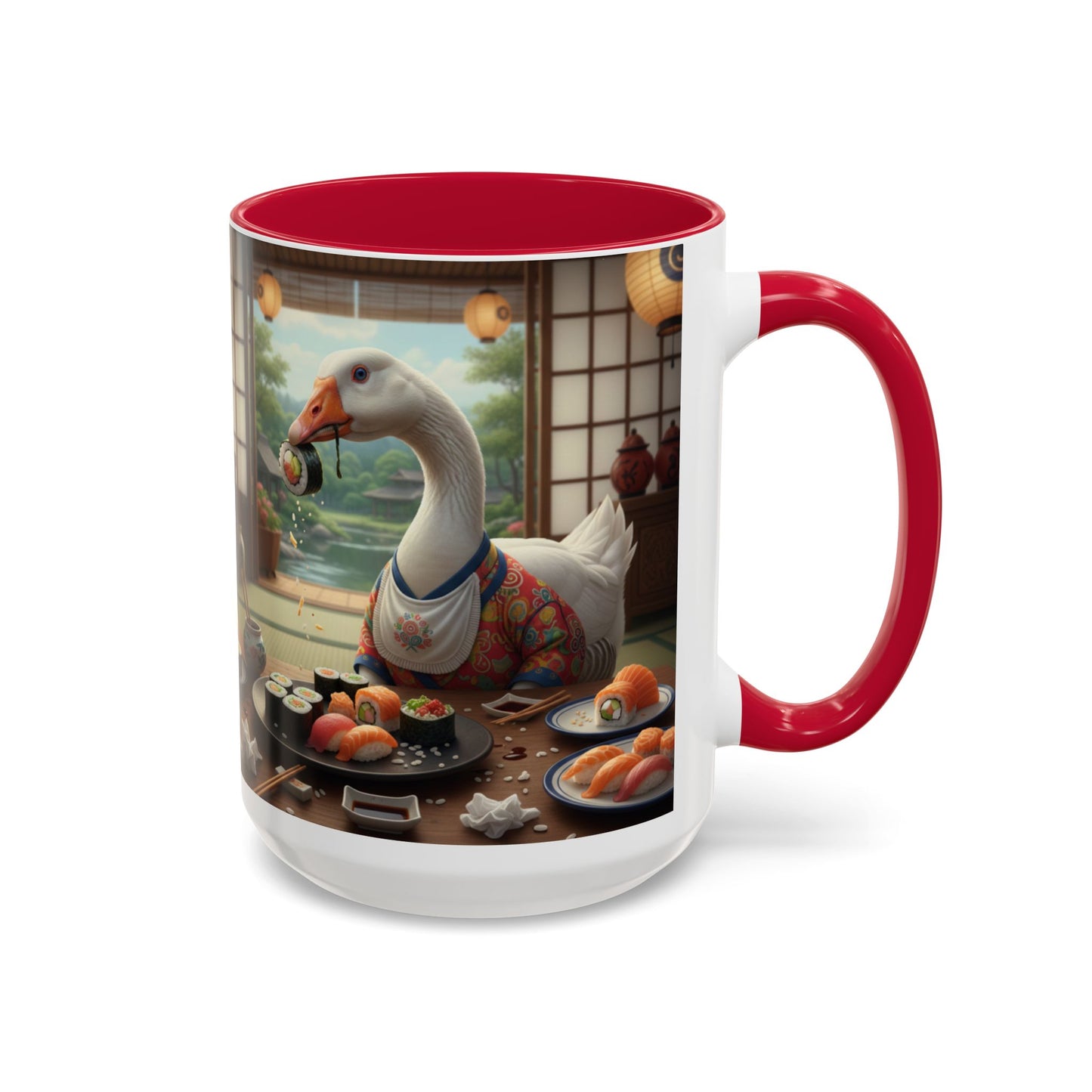 Goose with Sushi Mug | Japanese Tea Room Illustration