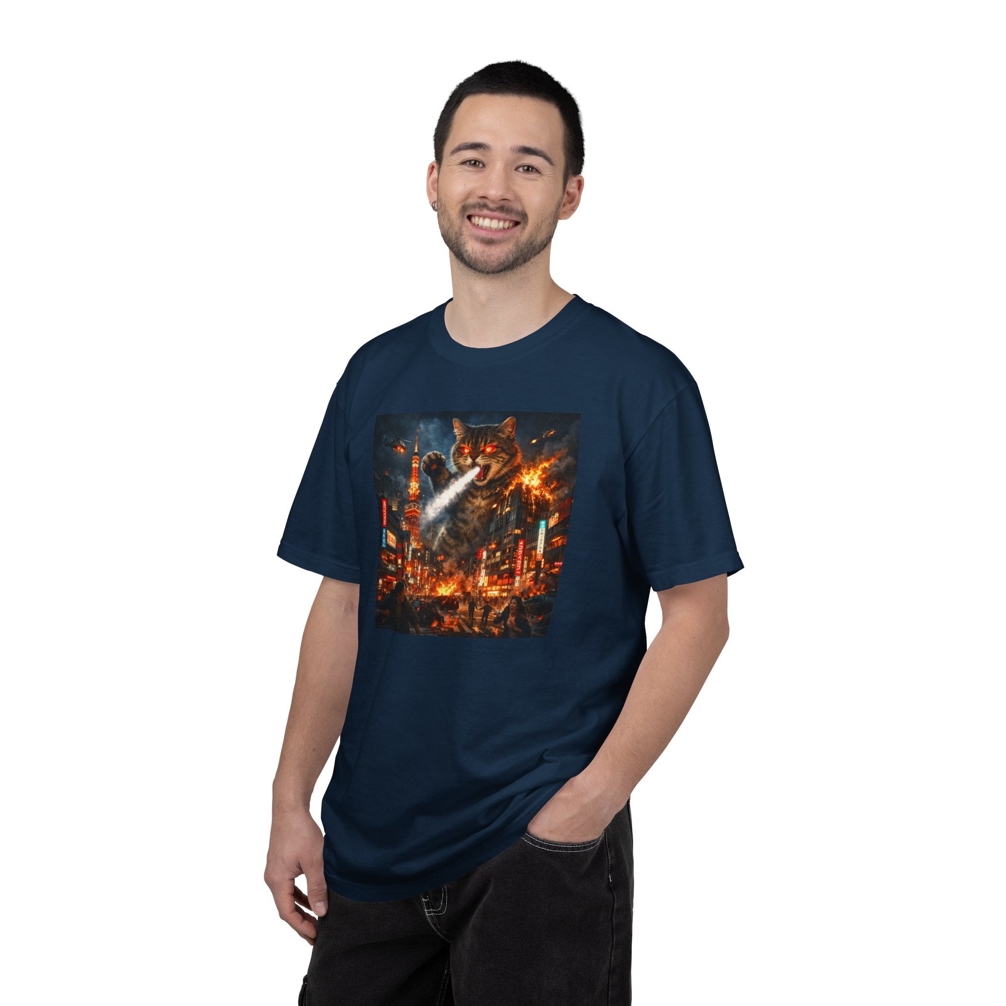 Giant Catzilla Kaiju Rampage T-Shirt | Neon City Monster Battle