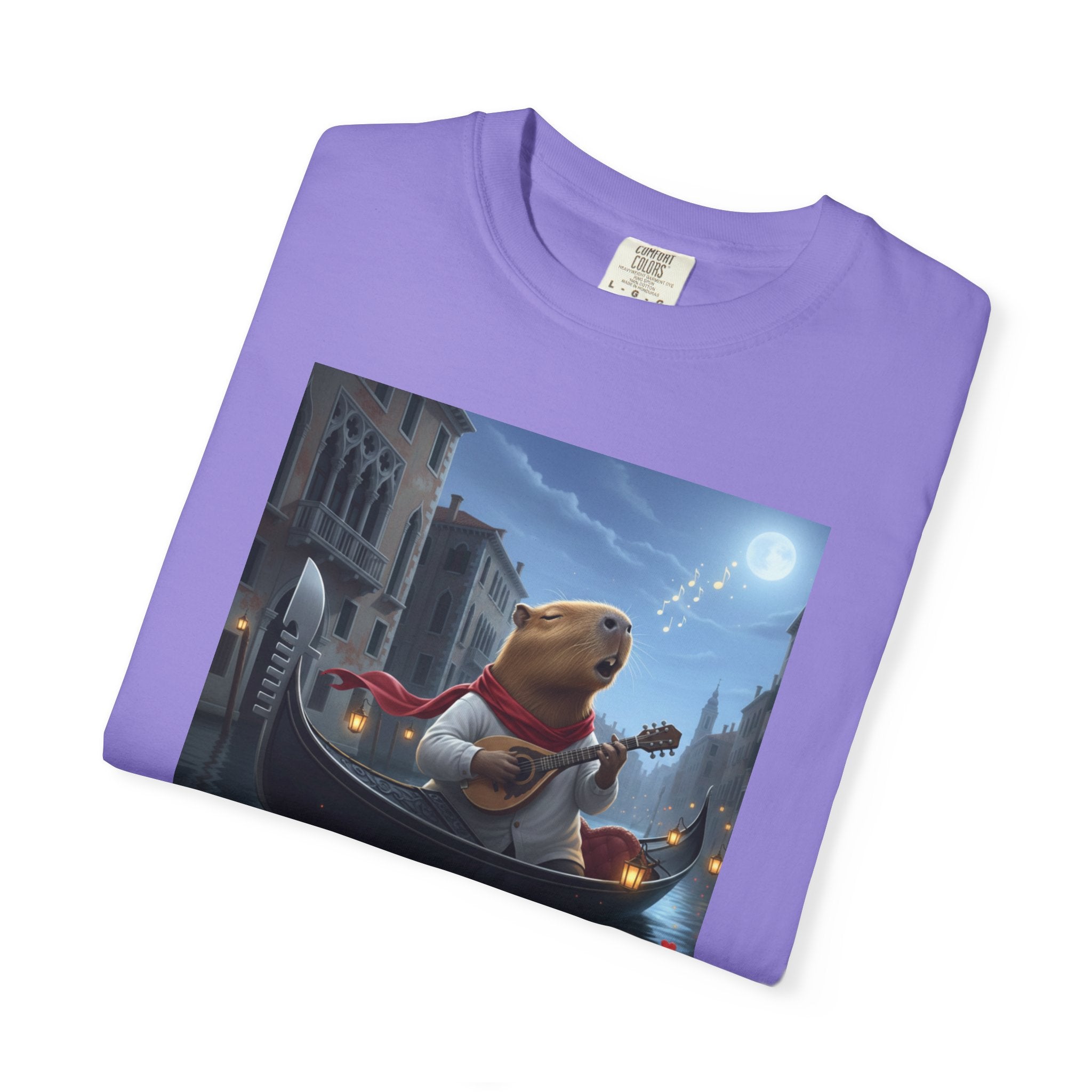 Capybara Gondolier Venice Night T-shirt | Romantic Venetian Canal Illustration
