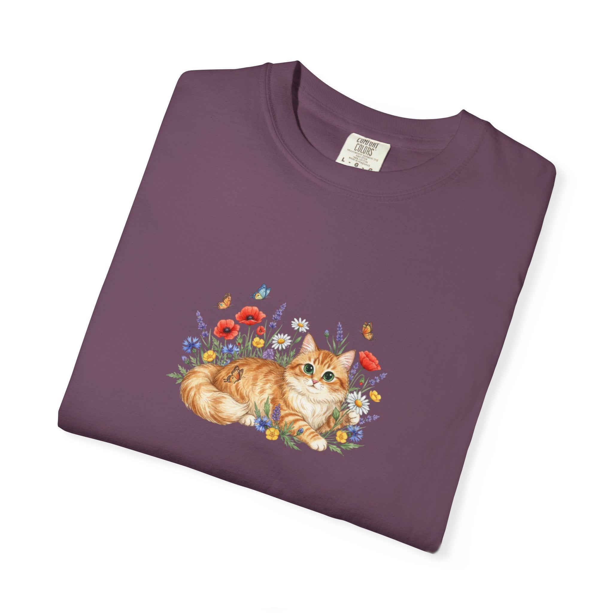 Orange Tabby Cat with Wildflowers T-Shirt | Floral Cat Tee