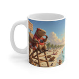 Beach Lifeguard Capybara Mug | Cute Animal Beach Scene, Ocean Sunrise