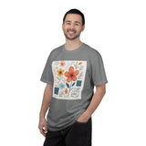 Hand-drawn Watercolor Floral Doodles T-shirt | Linocut & Embroidery Texture
