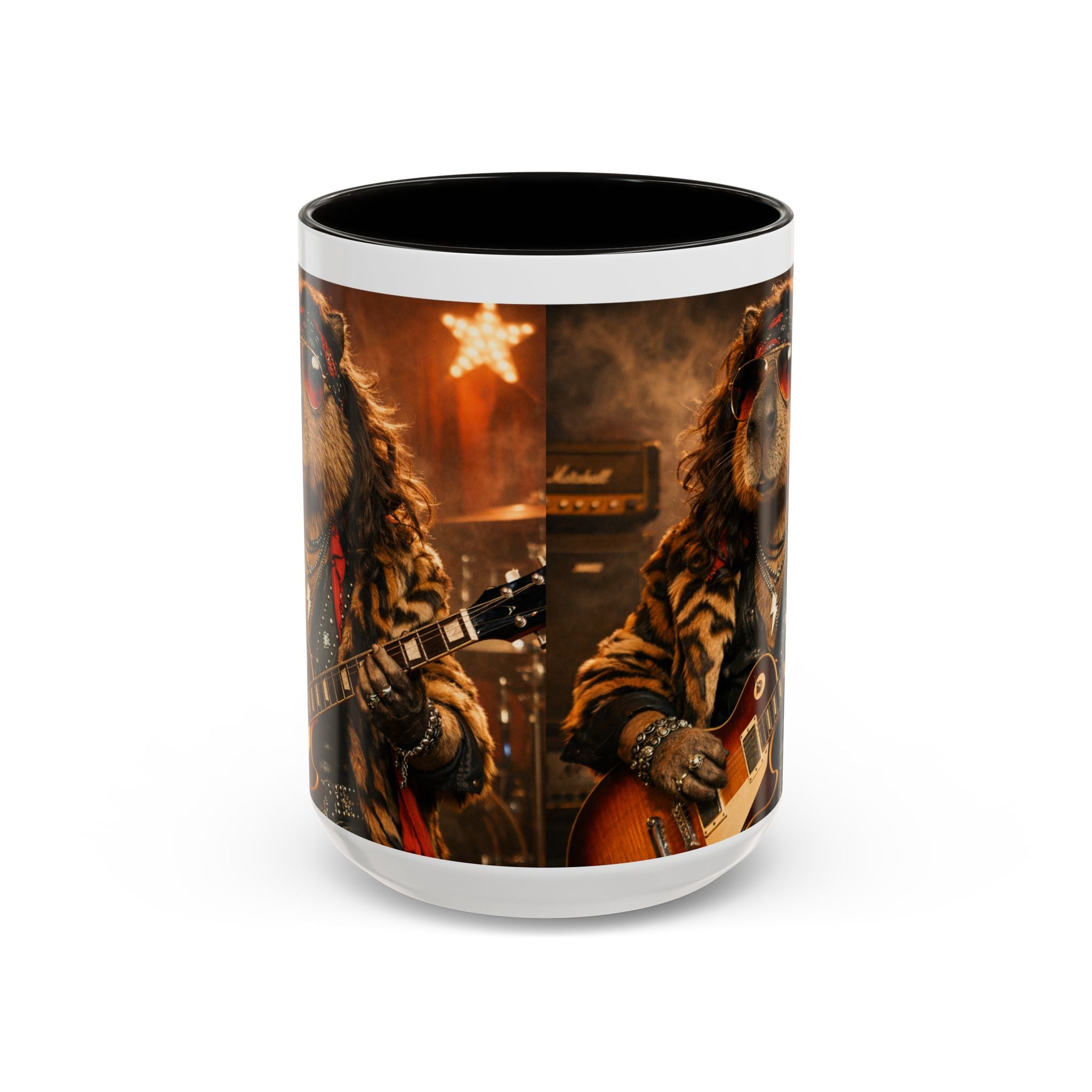 Rockstar Capybara with Guitar Mug | Color Accent Coffee Cup 11oz 15oz