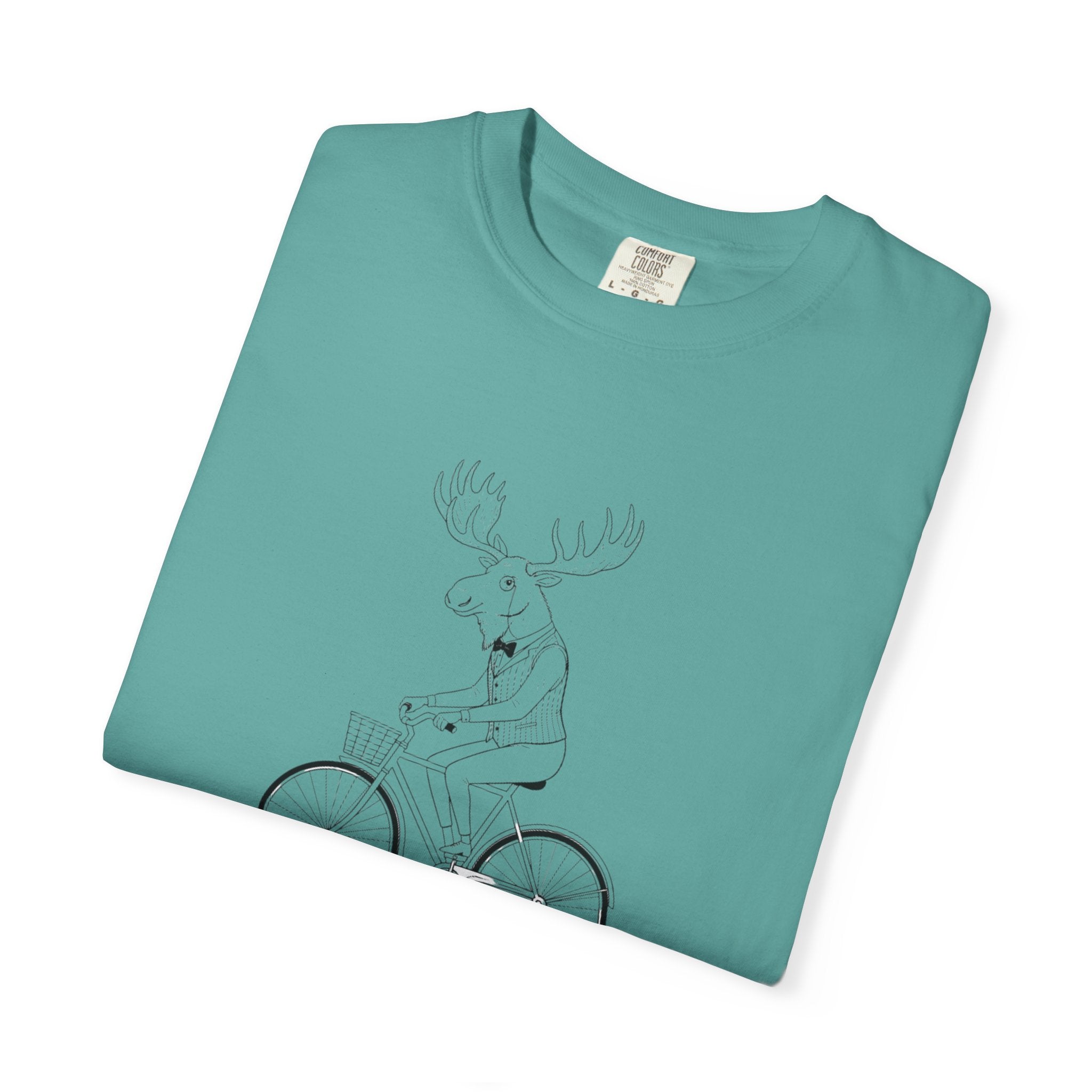 Funny Moose Riding Bike T-shirt | Novelty Animal Cycling Tee