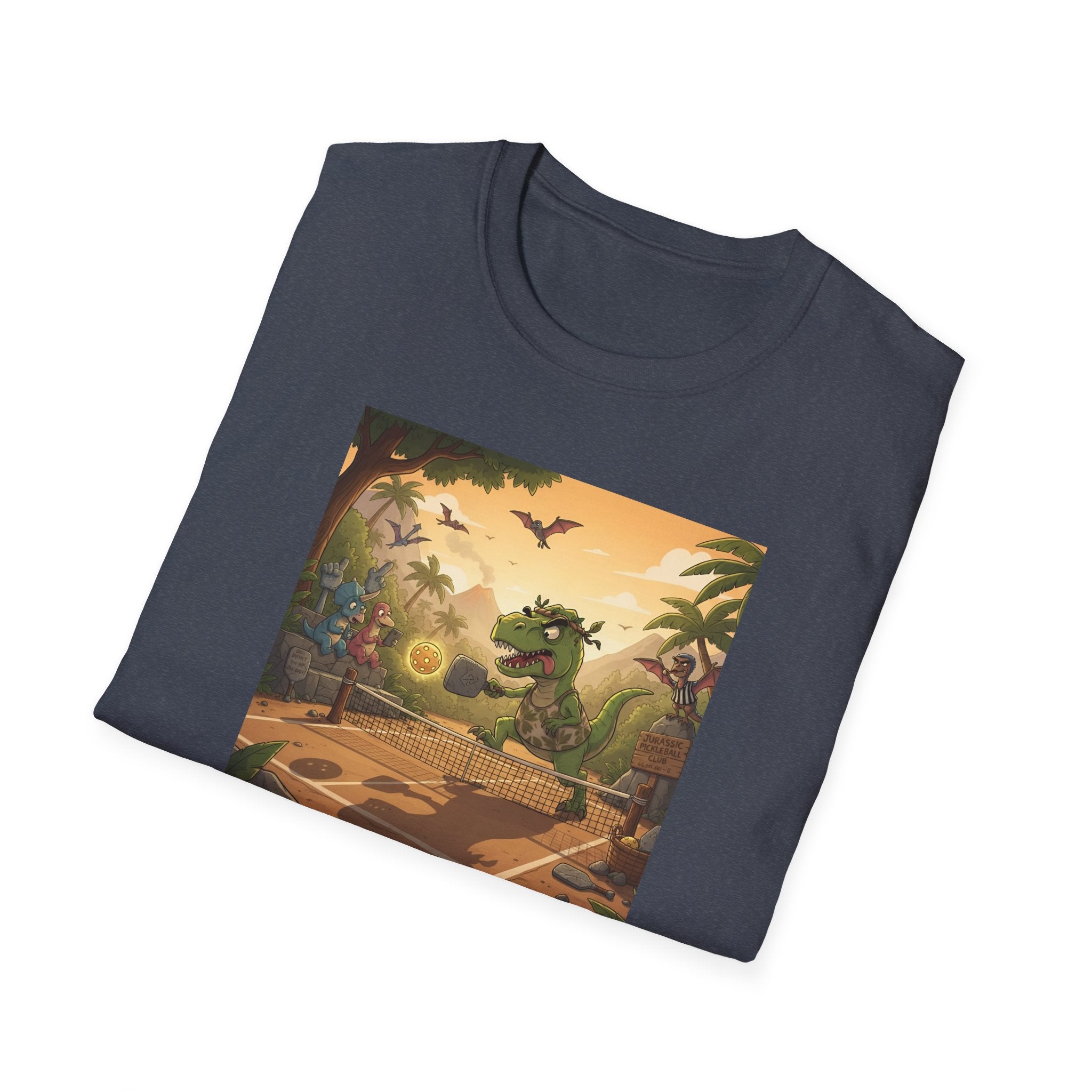 Jurassic Pickleball Club | Retro Tropical Dino Illustration T-Shirt