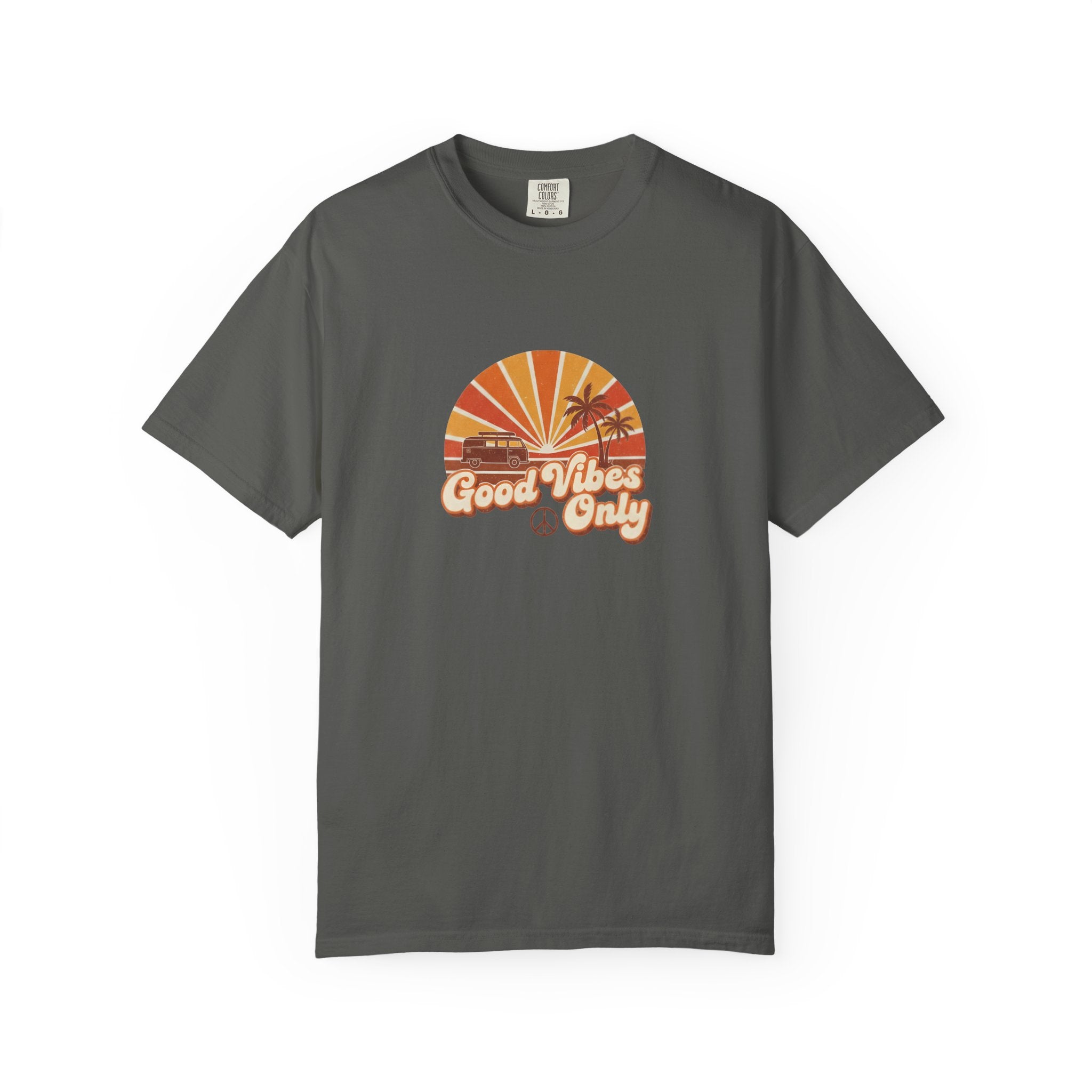 Good Vibes Only T-shirt | Retro Sunset Palm Peace Sign
