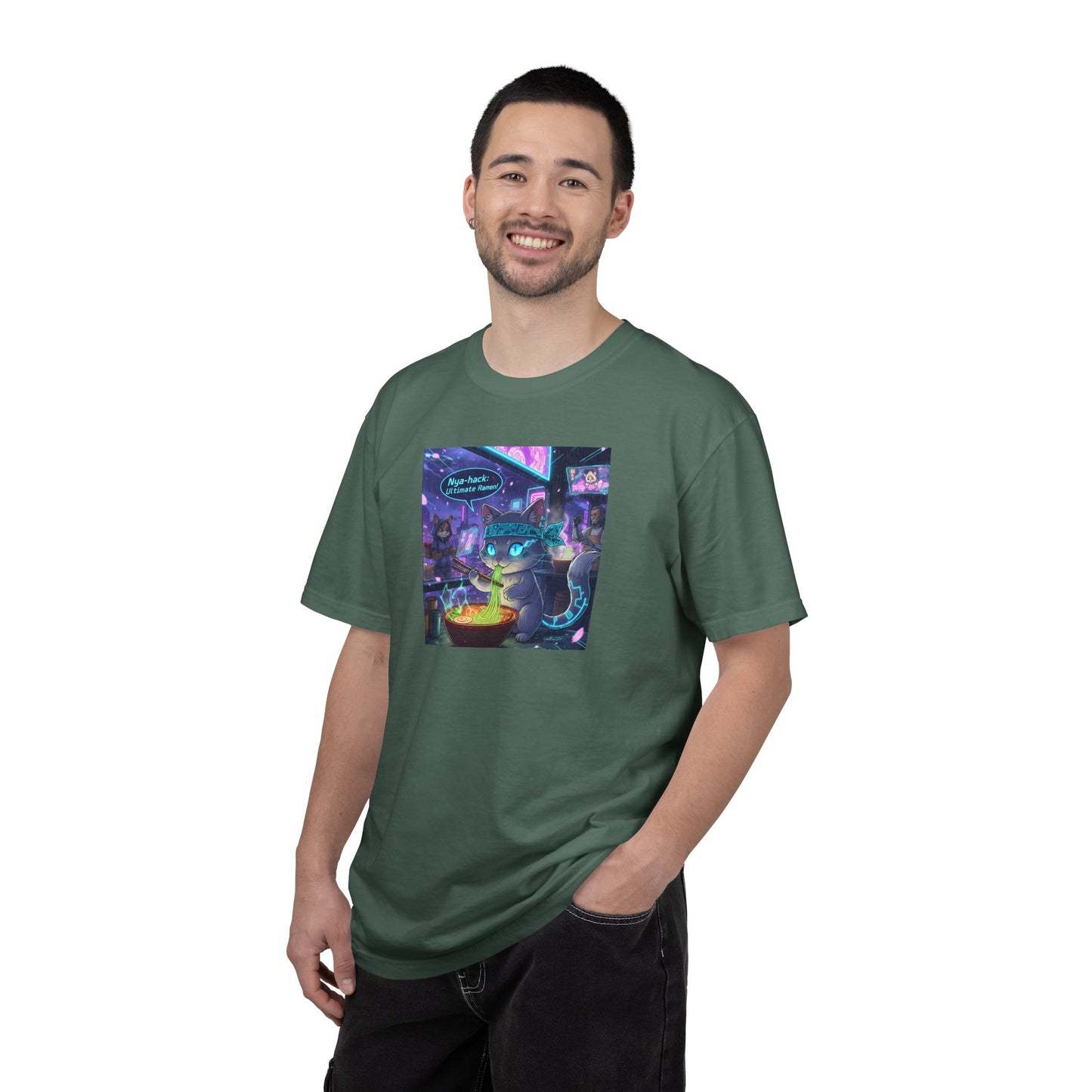 Cyberpunk Cat T-shirt | Neon Magic Potion Street Scene