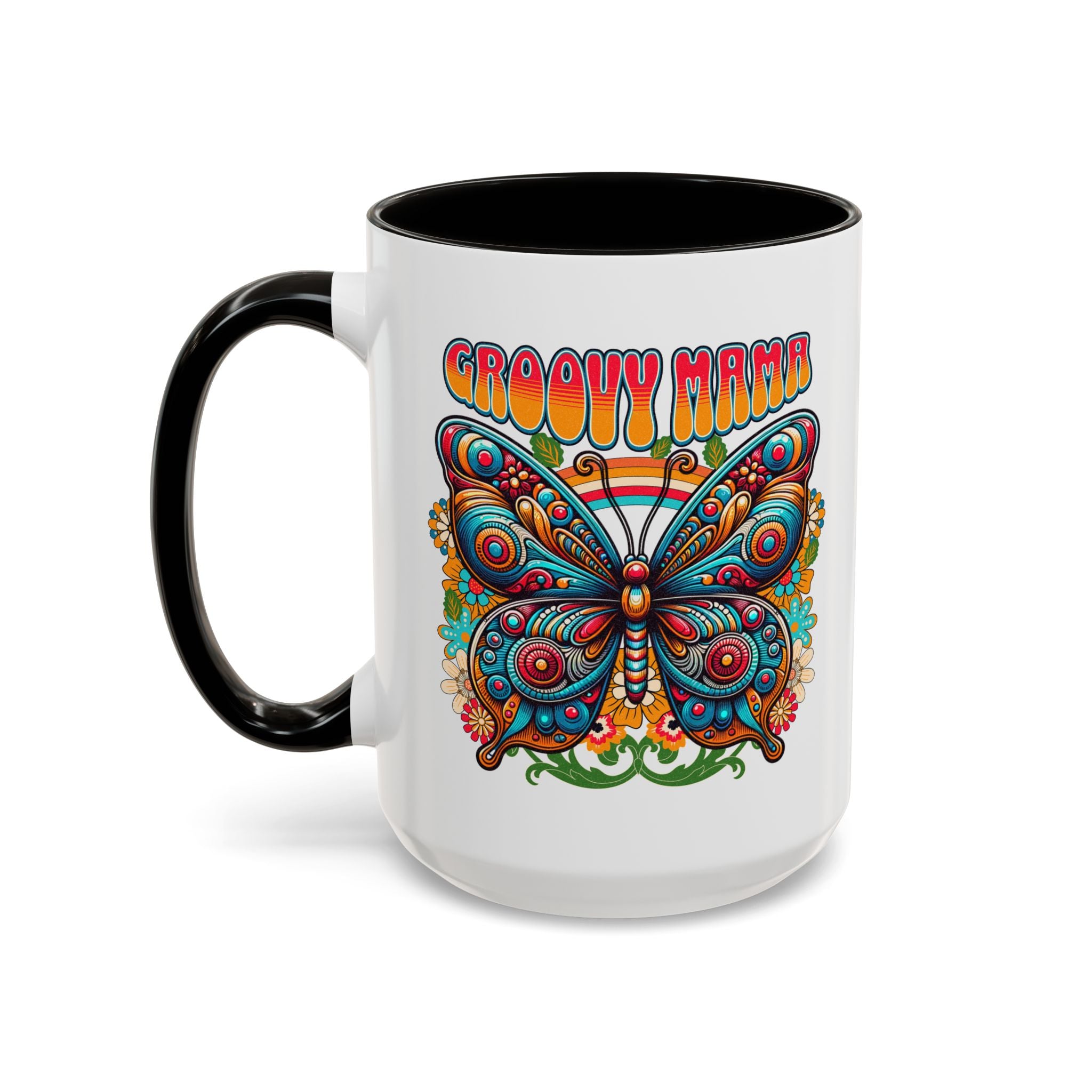 Groovy Mama Butterfly Mug | Retro Psychedelic Floral Design