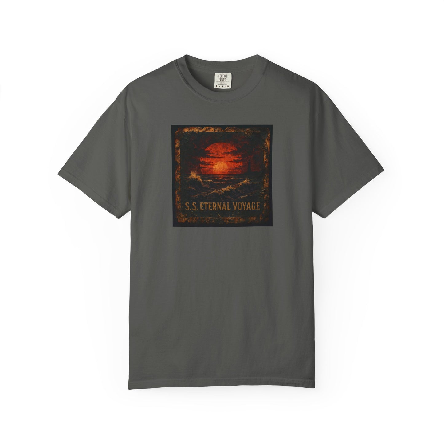 Eternal Voyage Sunset Illustration T-Shirt | Vintage Ocean Scene
