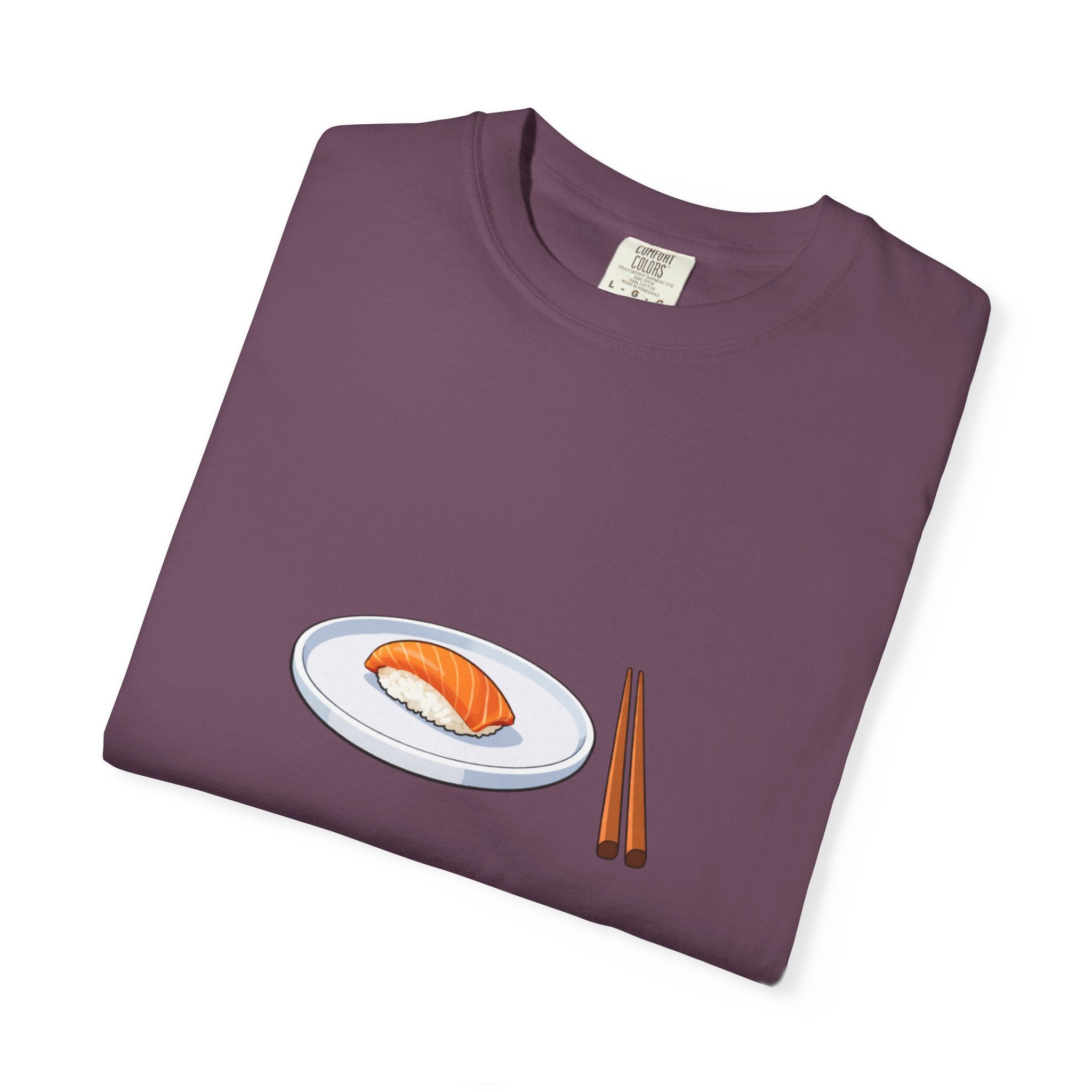 Salmon Nigiri Sushi plate with chopsticks T-shirt | sushi tee