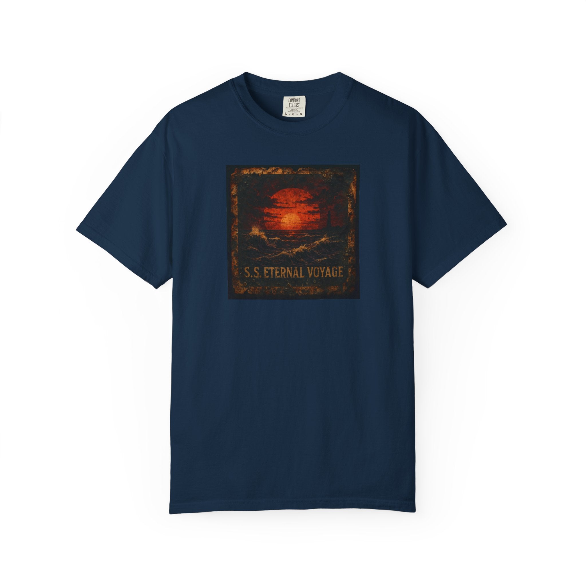 Eternal Voyage Sunset Illustration T-Shirt | Vintage Ocean Scene