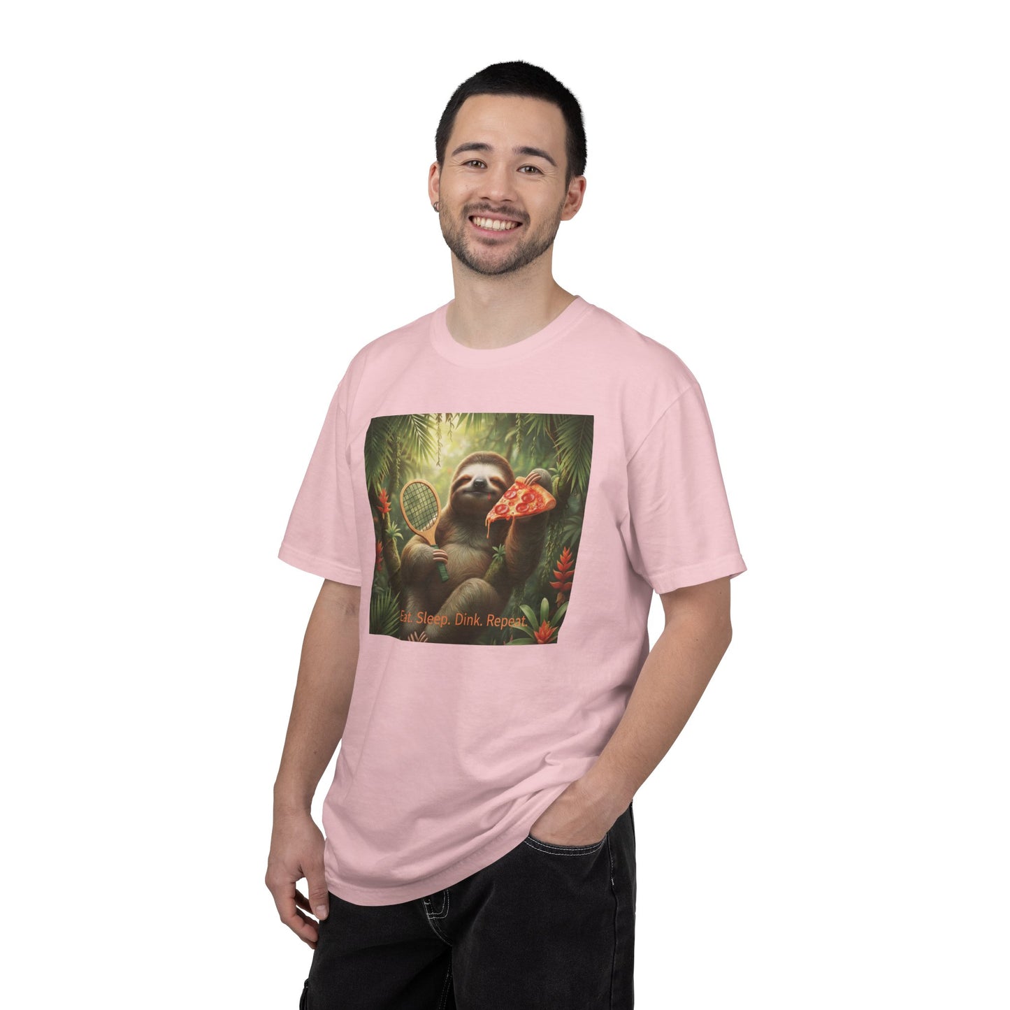 Sloth with Pizza and Pickleball Racket T-shirt | Eat Sleep Drink Repeat