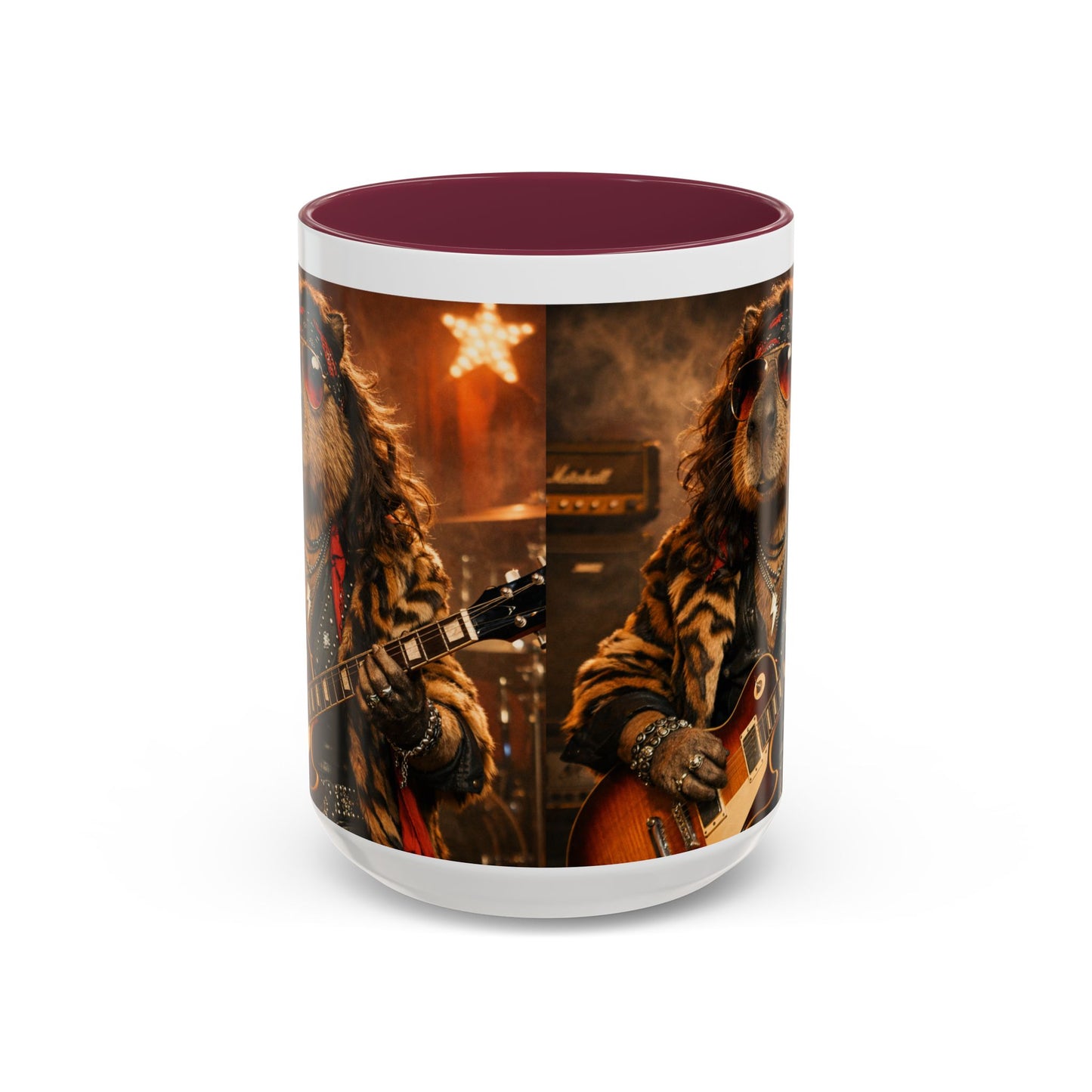 Rockstar Capybara with Guitar Mug | Color Accent Coffee Cup 11oz 15oz