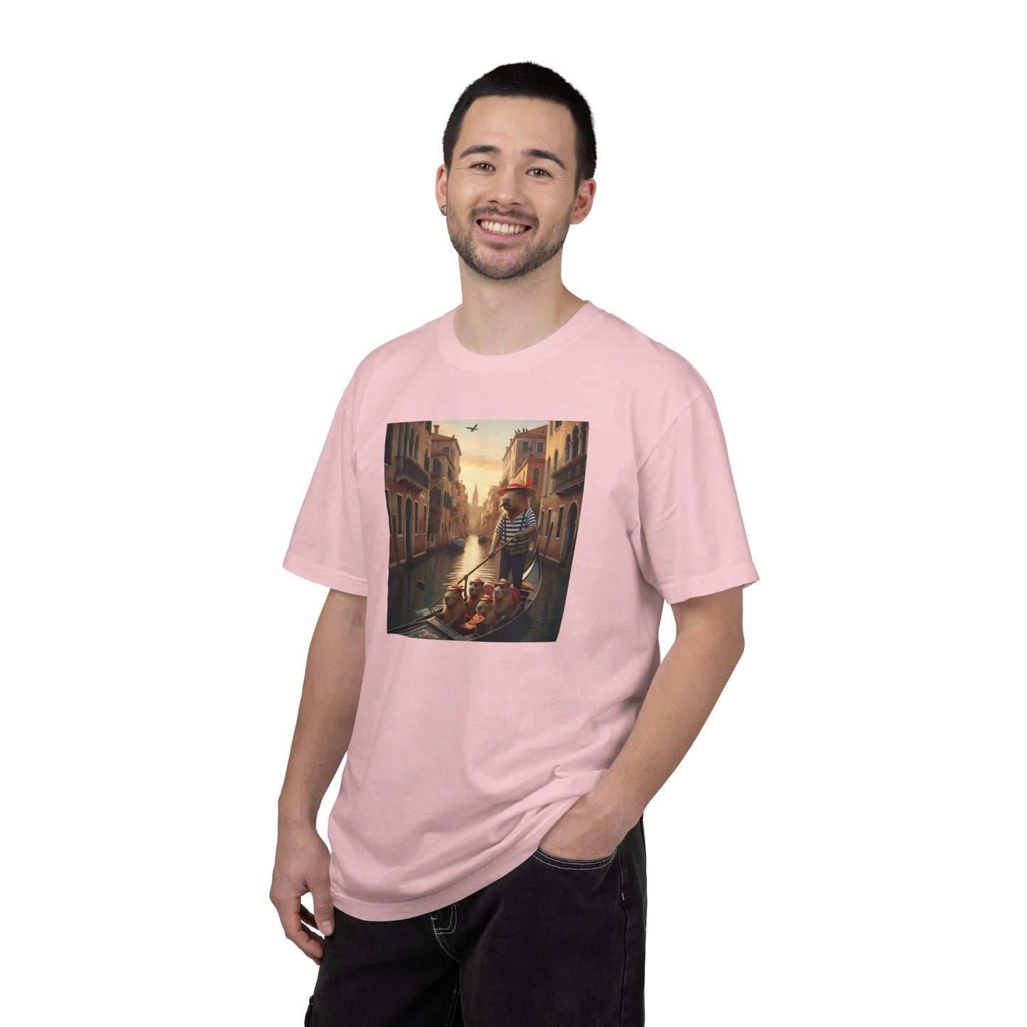 Capybara Venice Gondola Sunset T-shirt | Scenic Canal Travel Art