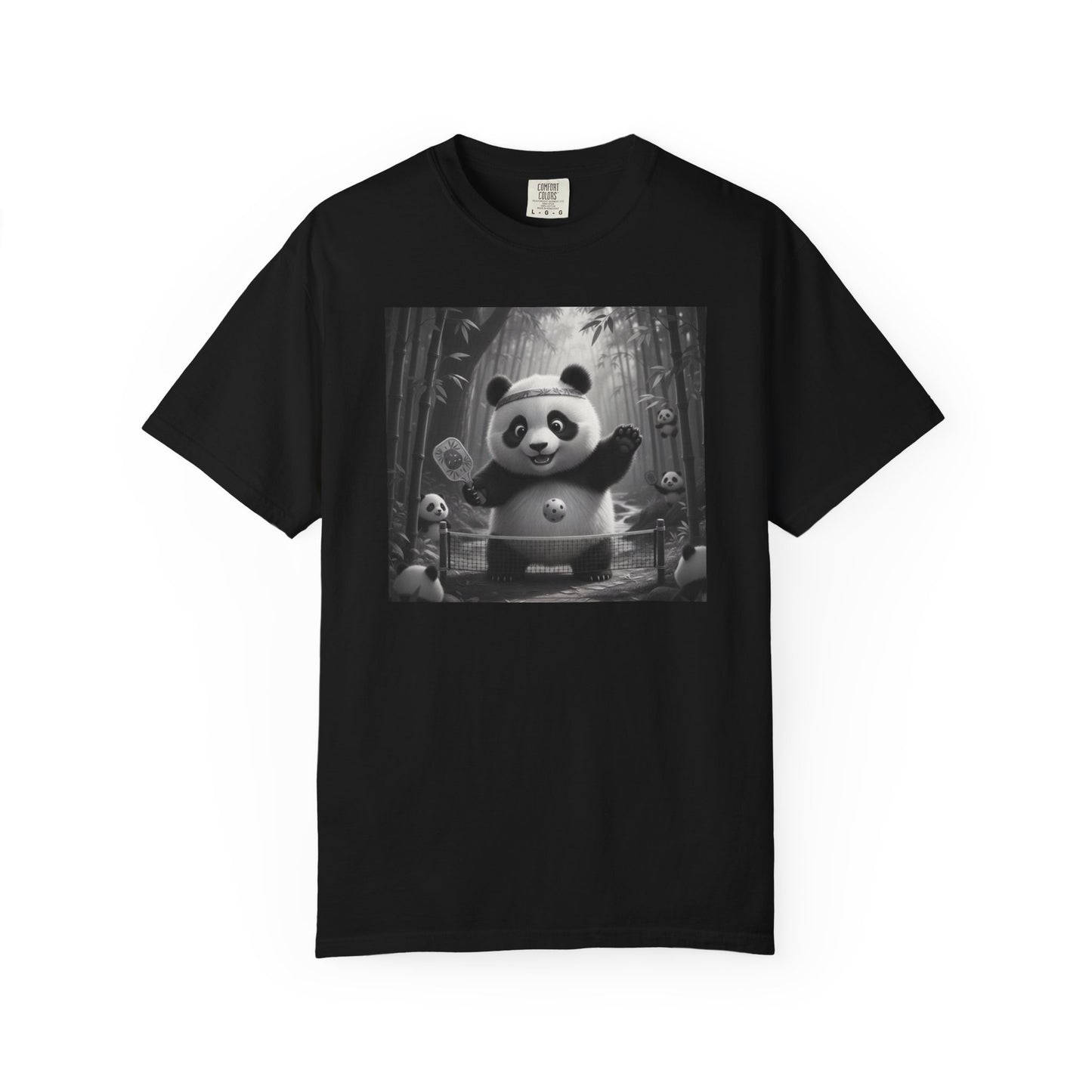 Panda Pickleball Bamboo Forest T-Shirt | Monochrome Kawaii Sports Decor